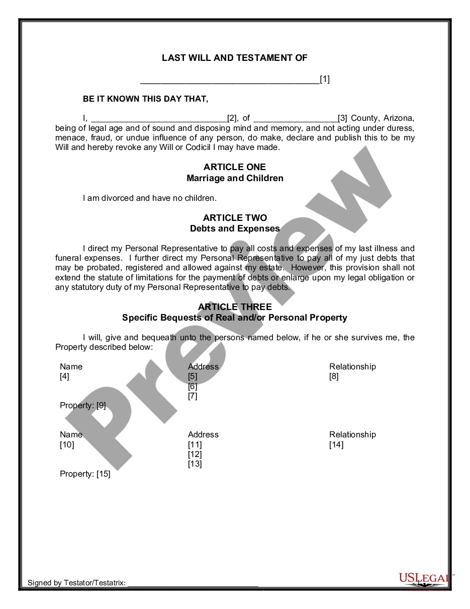 page 6 Legal Last Will and Testament Form for Divorced Person Not Remarried with No Children preview