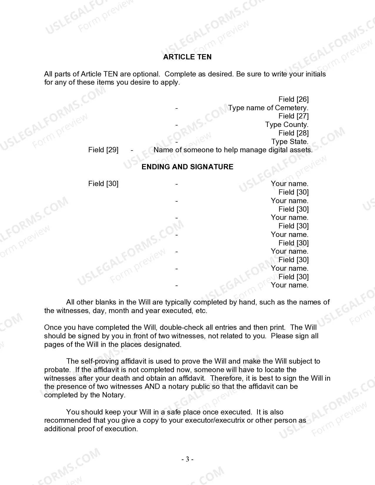 Preview Last Will and Testament for Divorced Person Not Remarried with No Children