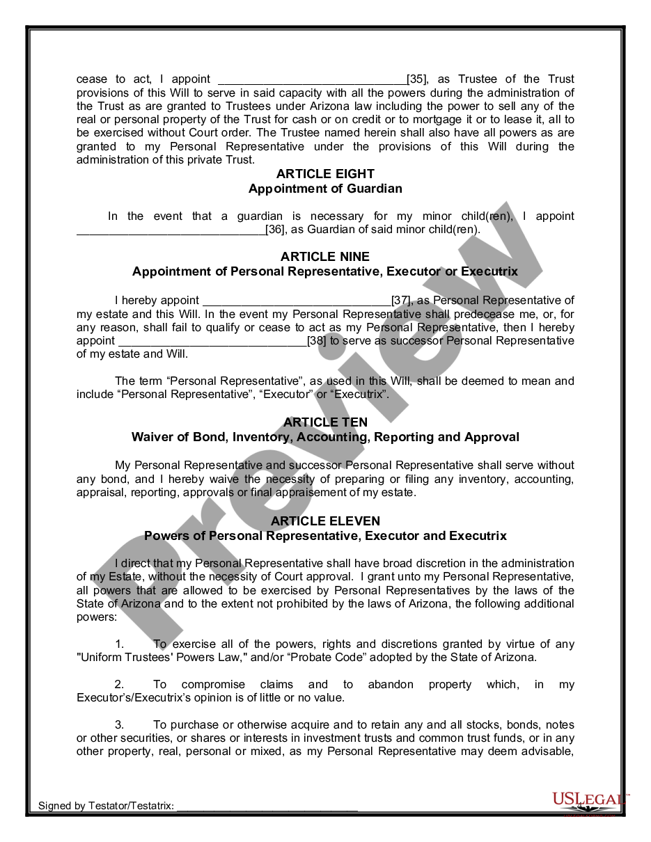page 9 Legal Last Will and Testament Form for Divorced person not Remarried with Minor Children preview