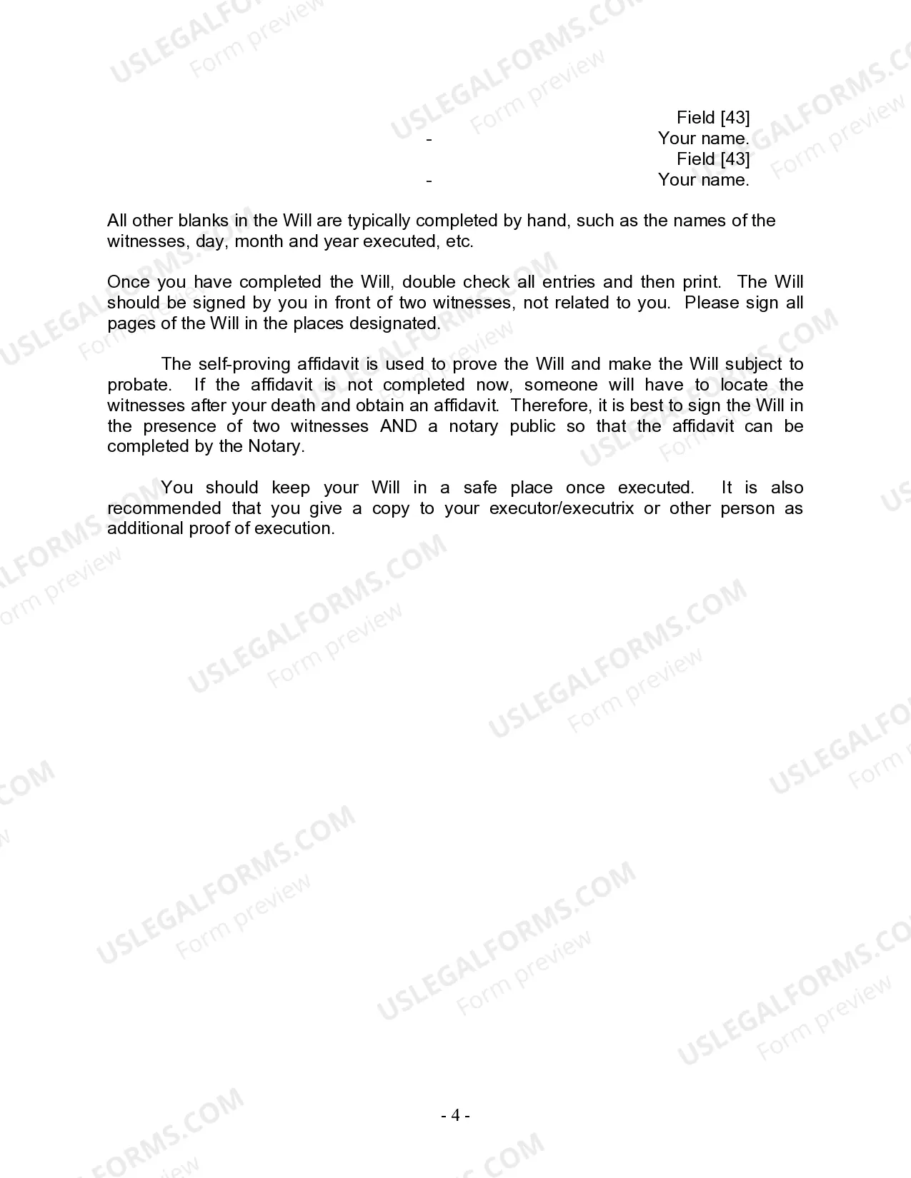 Preview Last Will and Testament for Divorced person not Remarried with Minor Children