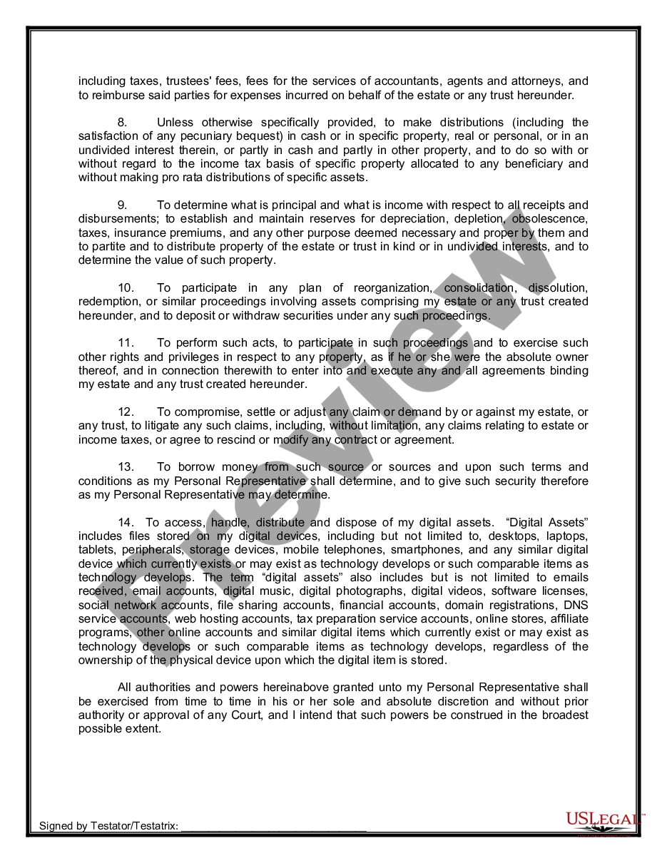 page 9 Legal Last Will and Testament Form for Married person with Adult Children preview
