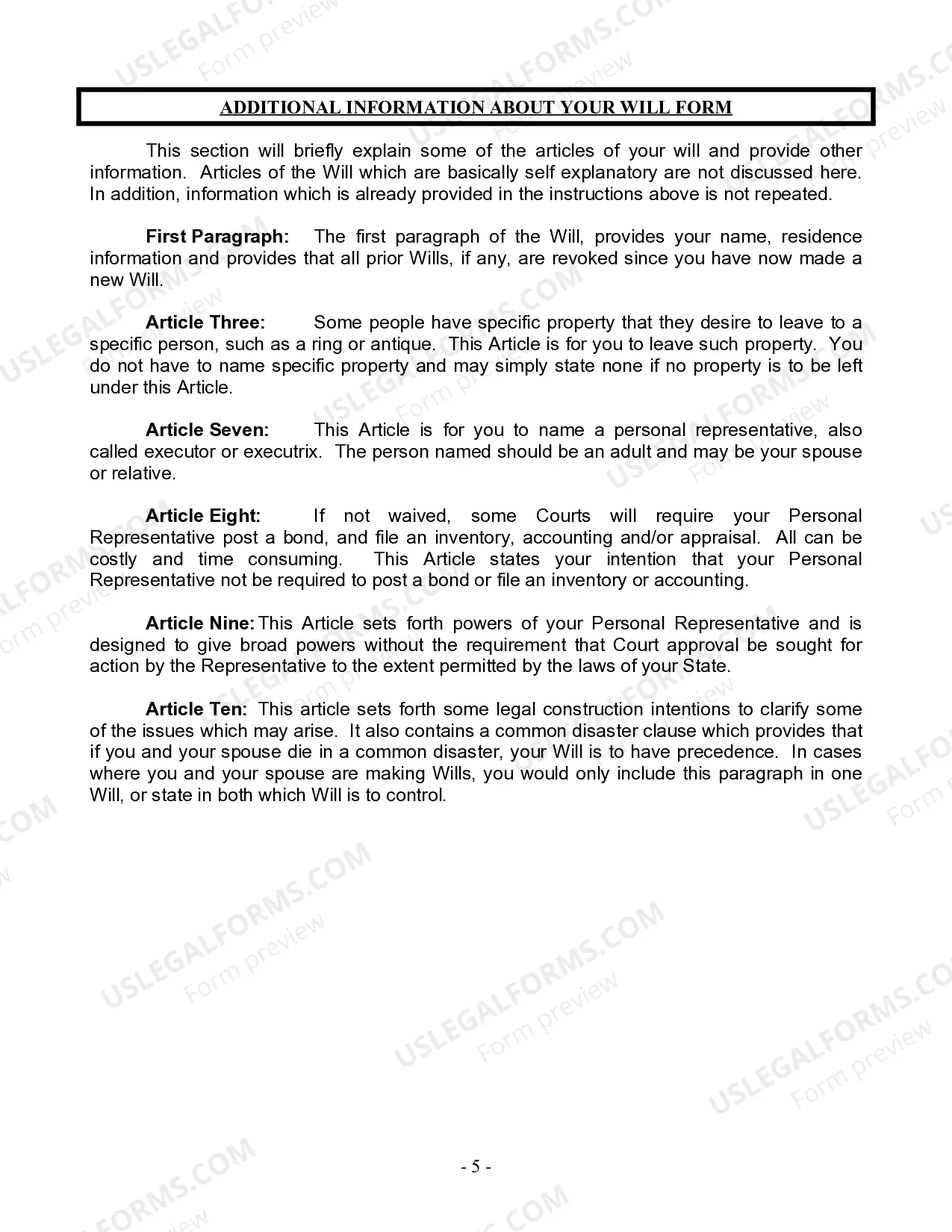 Preview Last Will and Testament for Married person with Adult Children