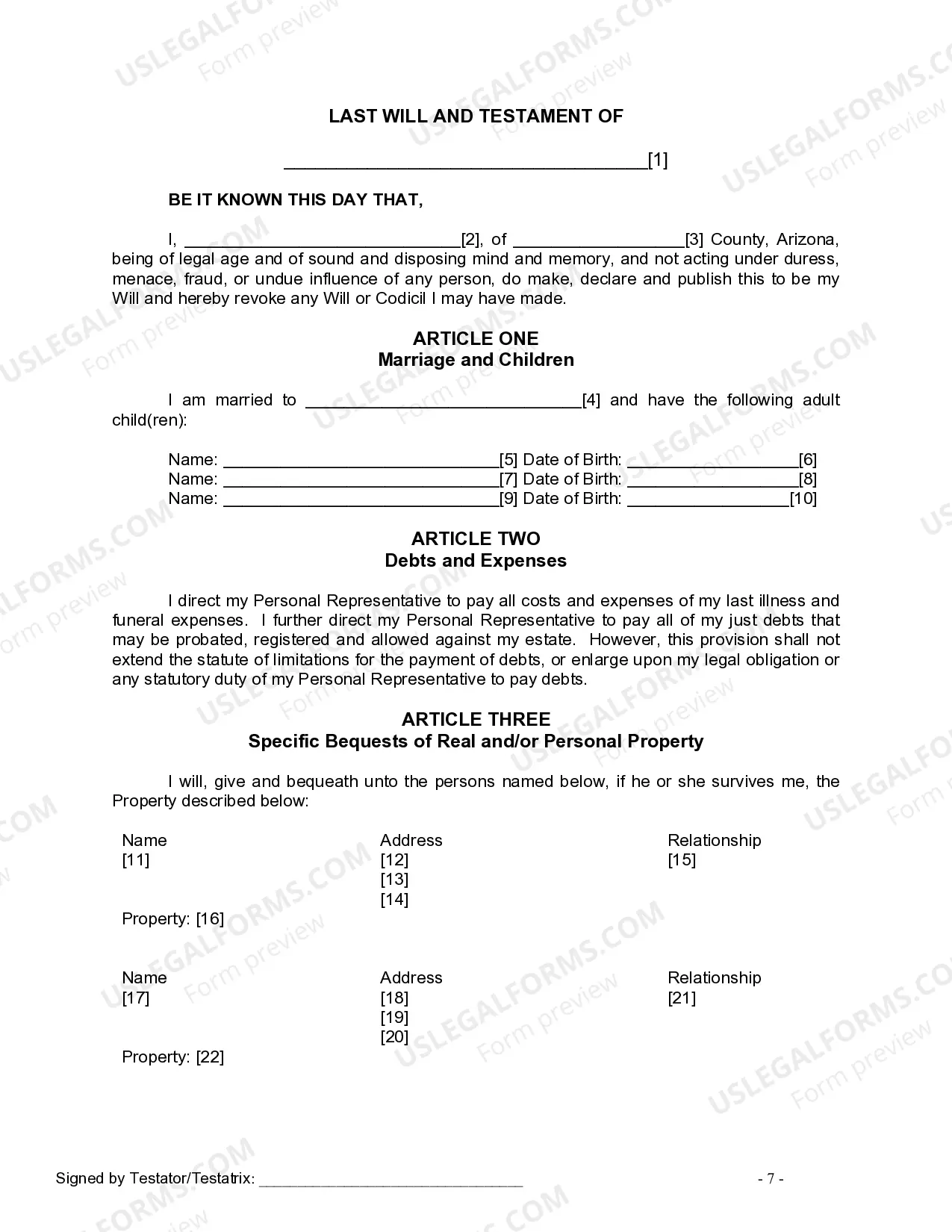 Preview Last Will and Testament for Married person with Adult Children