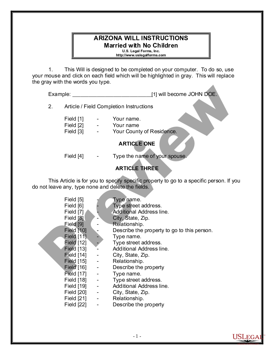 page 0 Legal Last Will and Testament Form for a Married Person with No Children preview
