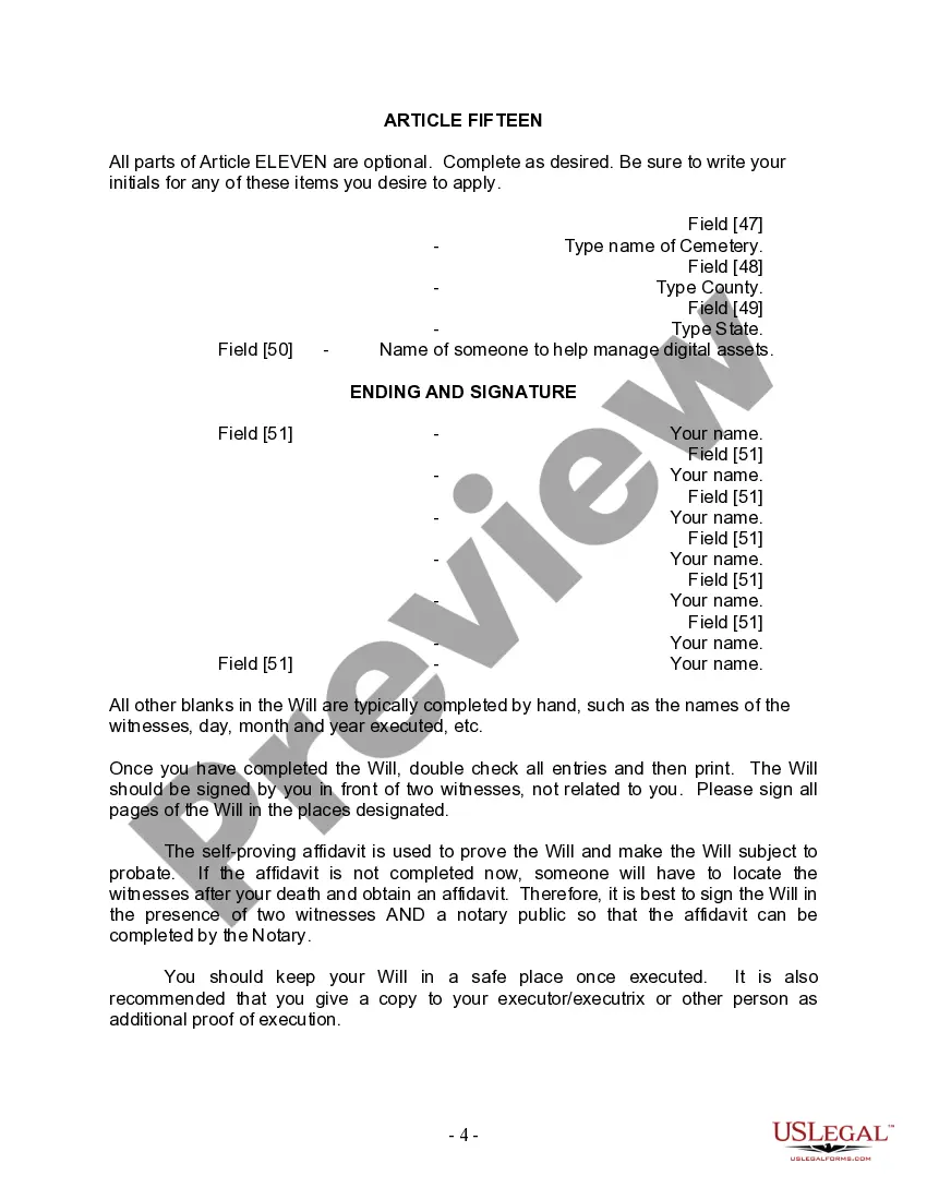 Preview Last Will and Testament for Married person with Minor Children