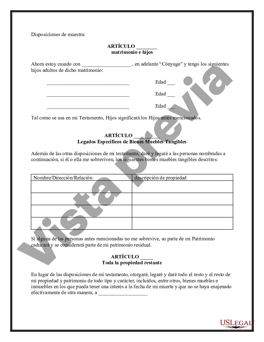 Preview Codicilo al formulario de testamento para enmendar su testamento - Cambios o enmiendas de testamento