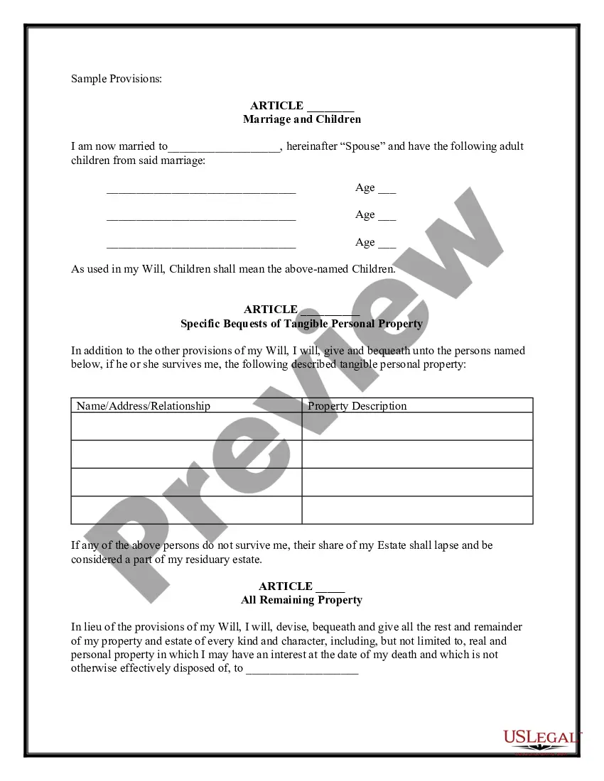 Preview Codicil to Will Form for Amending Your Will - Will Changes or Amendments