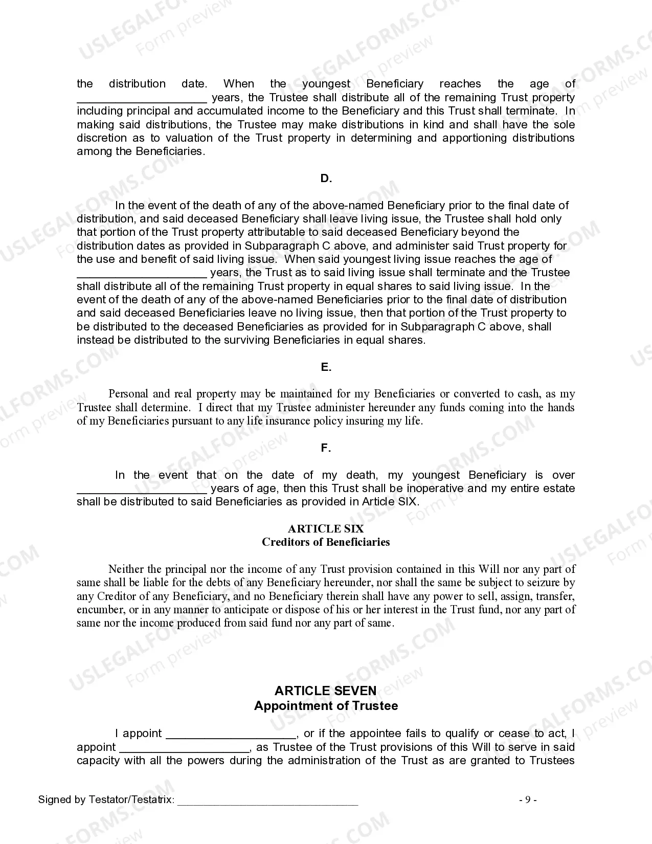 Preview Last Will and Testament for Divorced Person Not Remarried with Adult and Minor Children