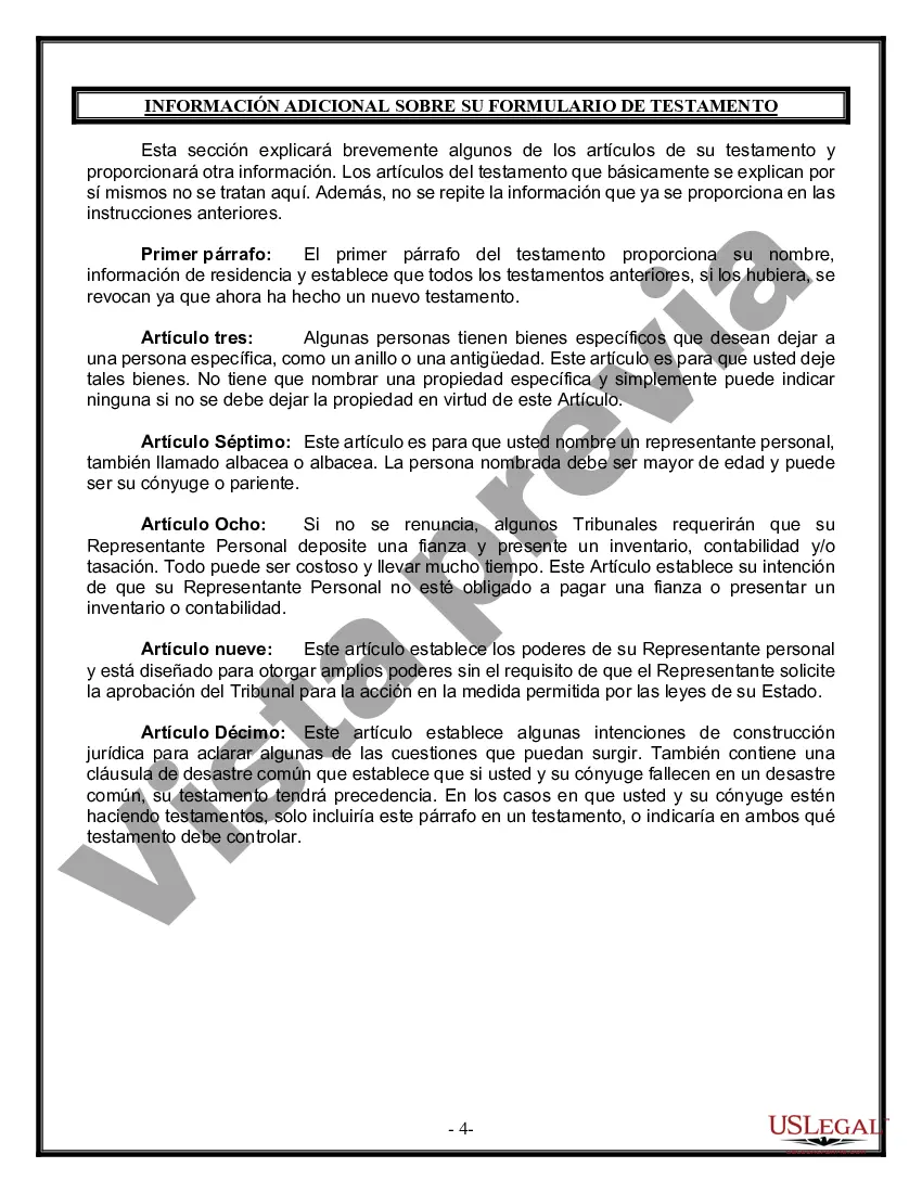 Preview Paquete de Voluntades Mutuas con Últimas Voluntades y Testamentos para Pareja Casada con Hijos Adultos