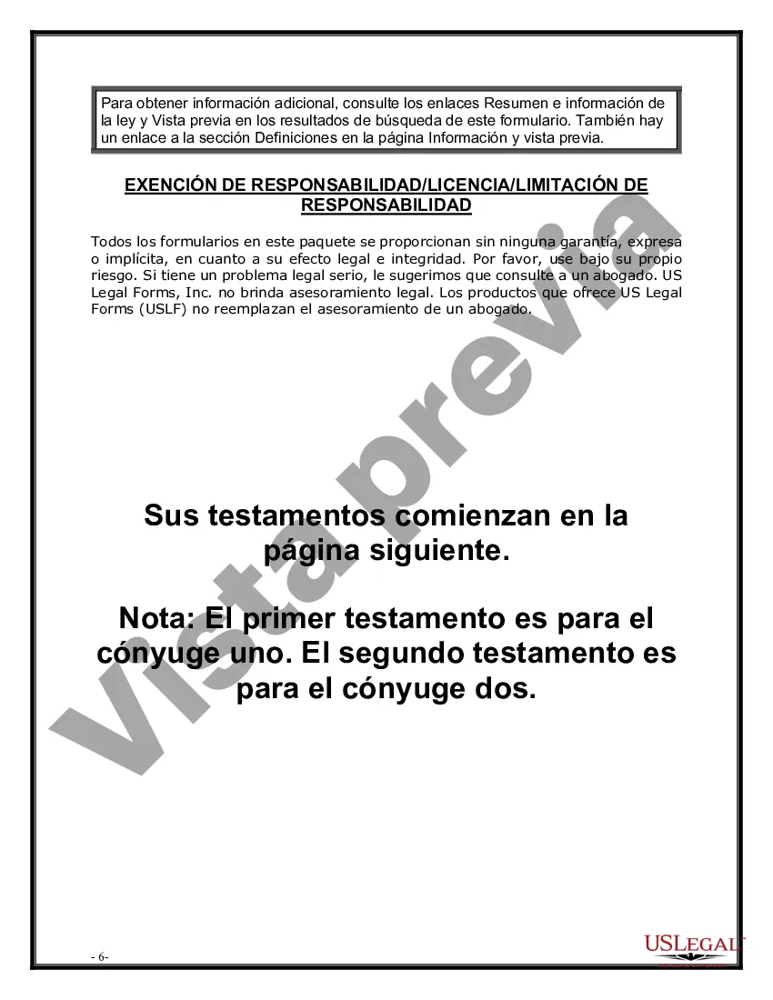 Preview Paquete de Voluntades Mutuas con Últimas Voluntades y Testamentos para Pareja Casada con Hijos Adultos