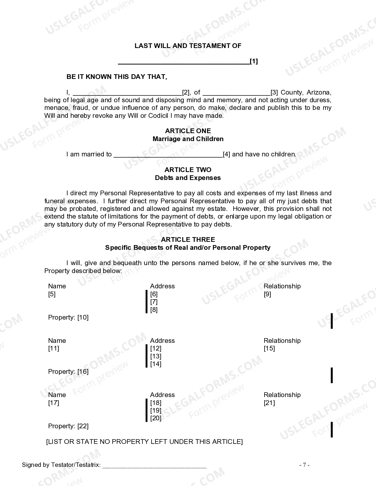 Preview Mutual Wills Package for Married Couple with No Children