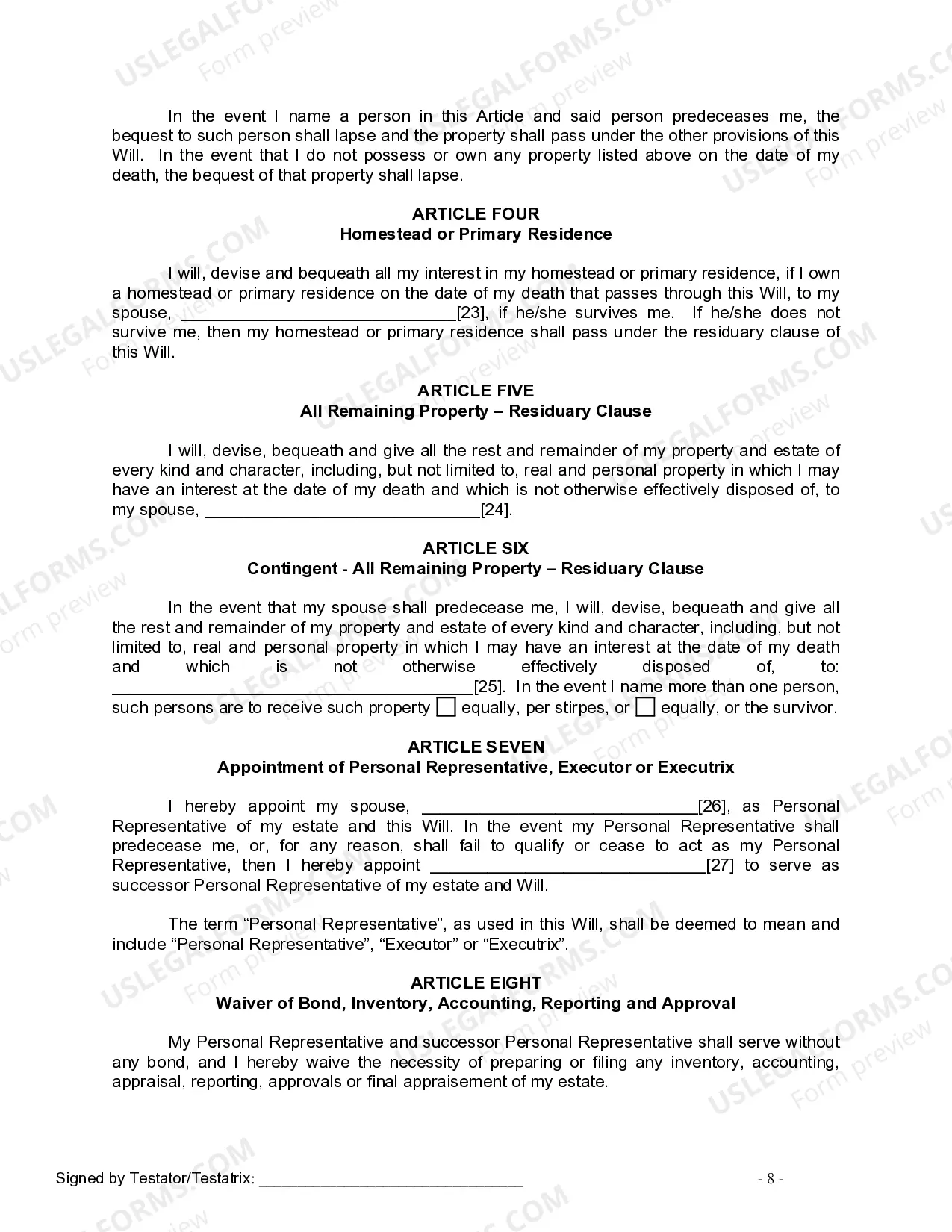 Preview Mutual Wills Package for Married Couple with No Children