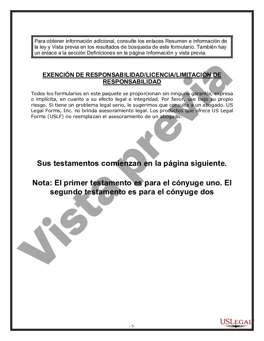 Preview Paquete de Voluntades Mutuas con Últimas Voluntades y Testamentos para Pareja Casada con Hijos Menores