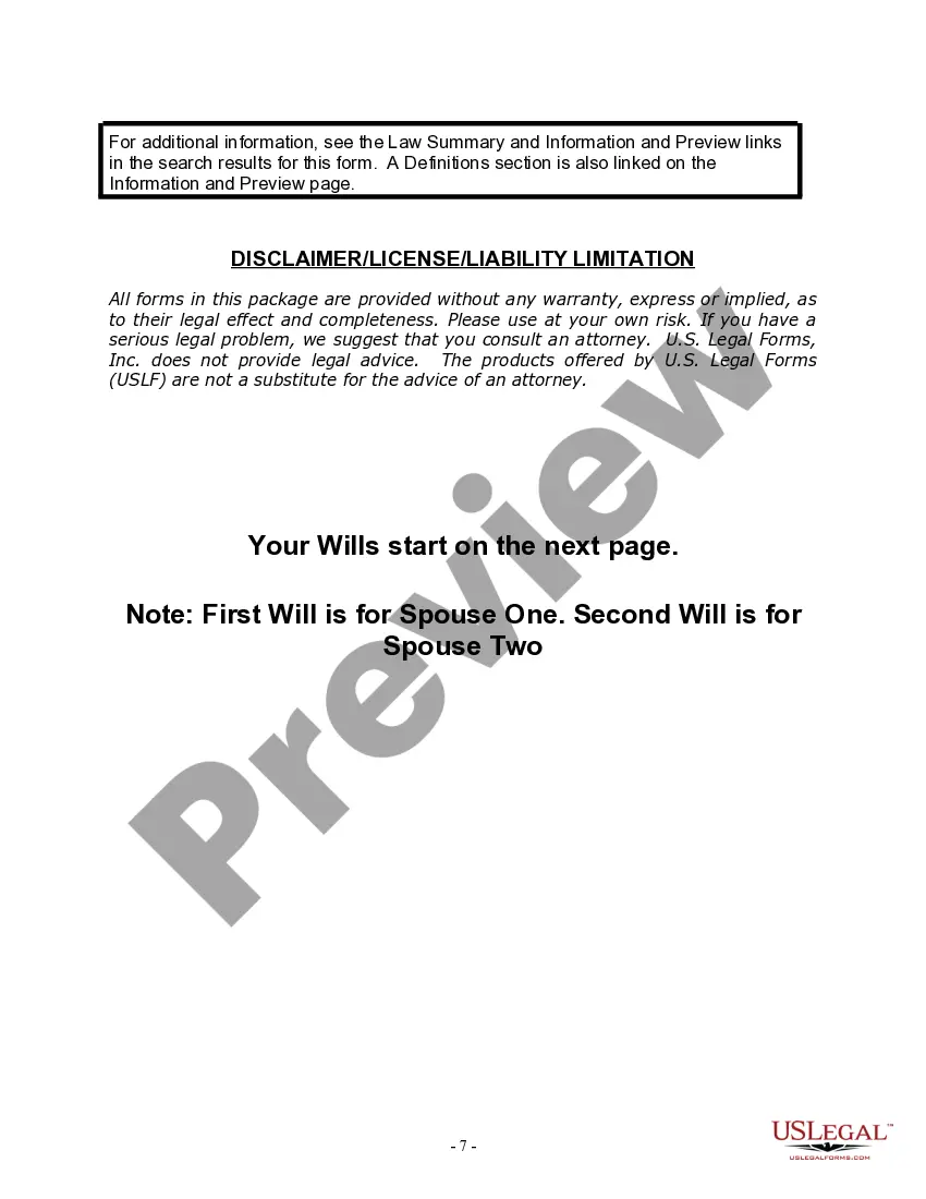 Preview Mutual Wills Package for Married Couple with Minor Children