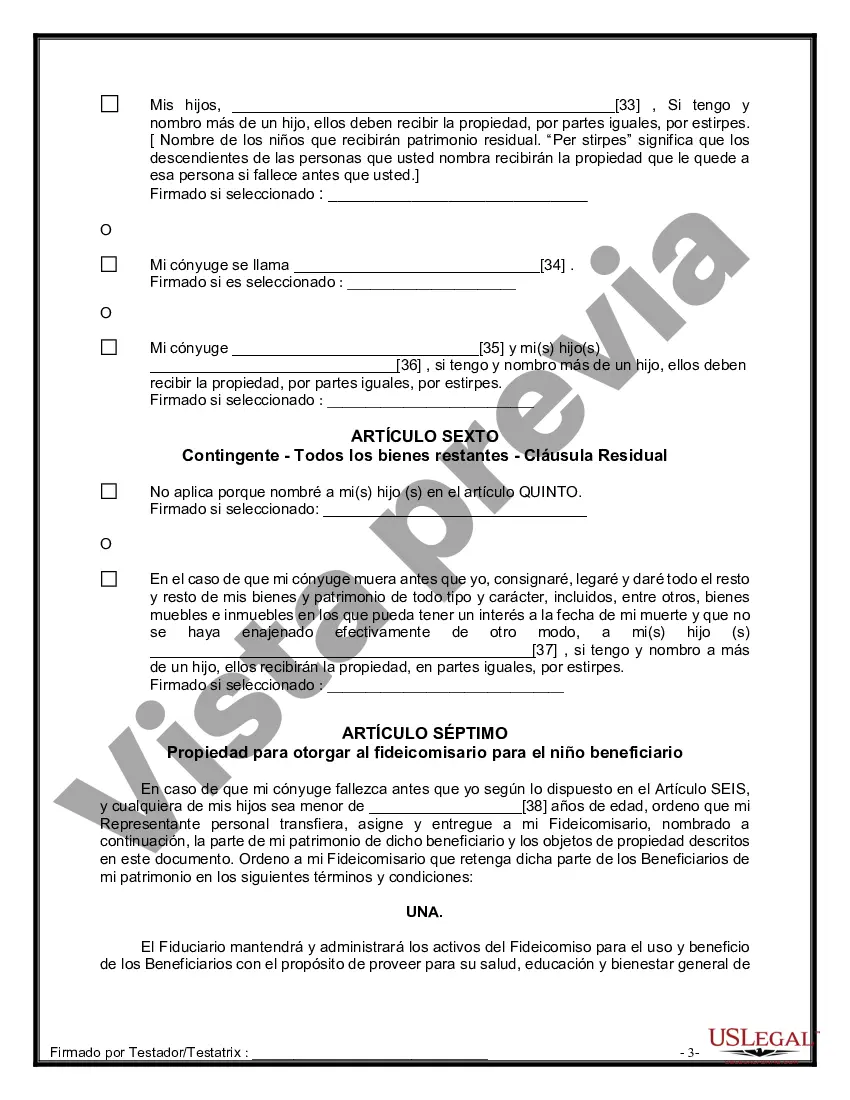 Preview Formulario Legal de Última Voluntad y Testamento para Persona Casada con Hijos Adultos y Menores de Matrimonio Anterior