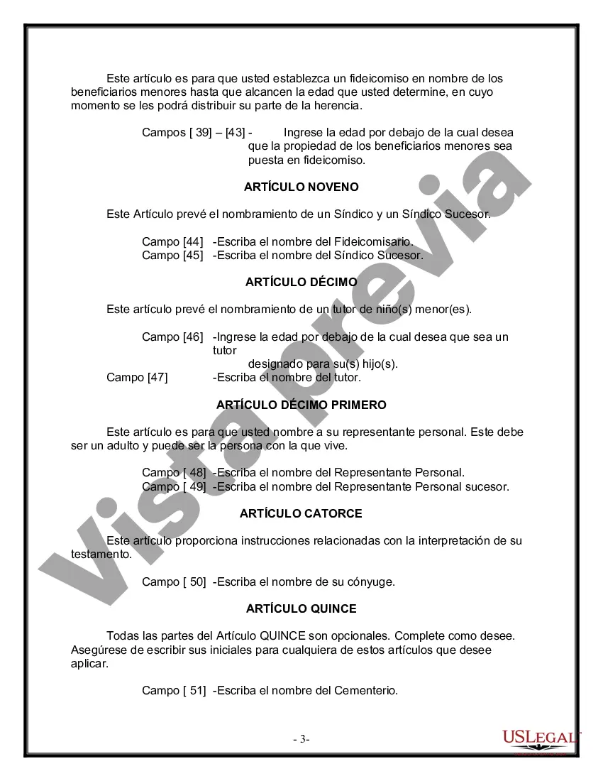 Preview Formulario Legal de Última Voluntad y Testamento para Persona Casada con Hijos Adultos y Menores de Matrimonio Anterior