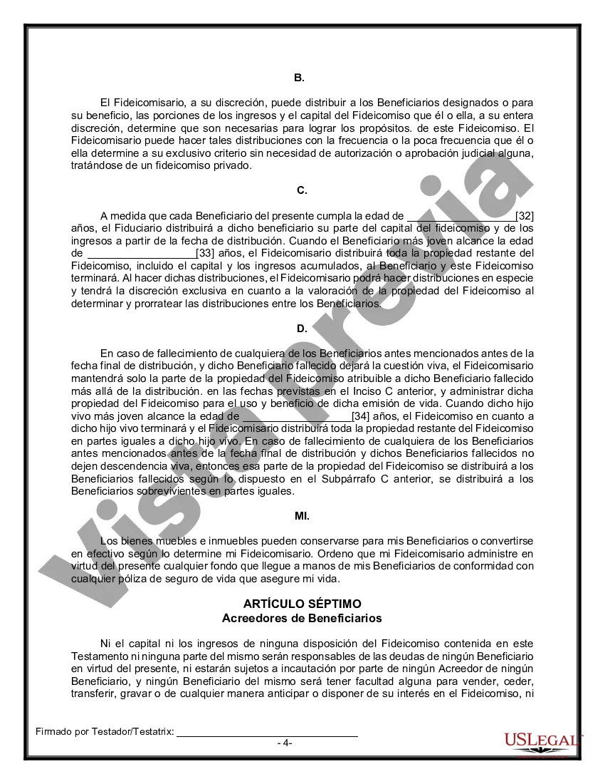 Preview Formulario Legal de Última Voluntad y Testamento para Viuda o Viudo con Hijos Menores