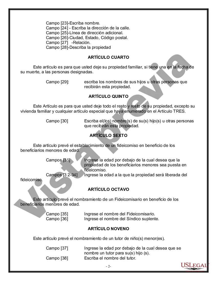 Preview Formulario Legal de Última Voluntad y Testamento para Viuda o Viudo con Hijos Menores
