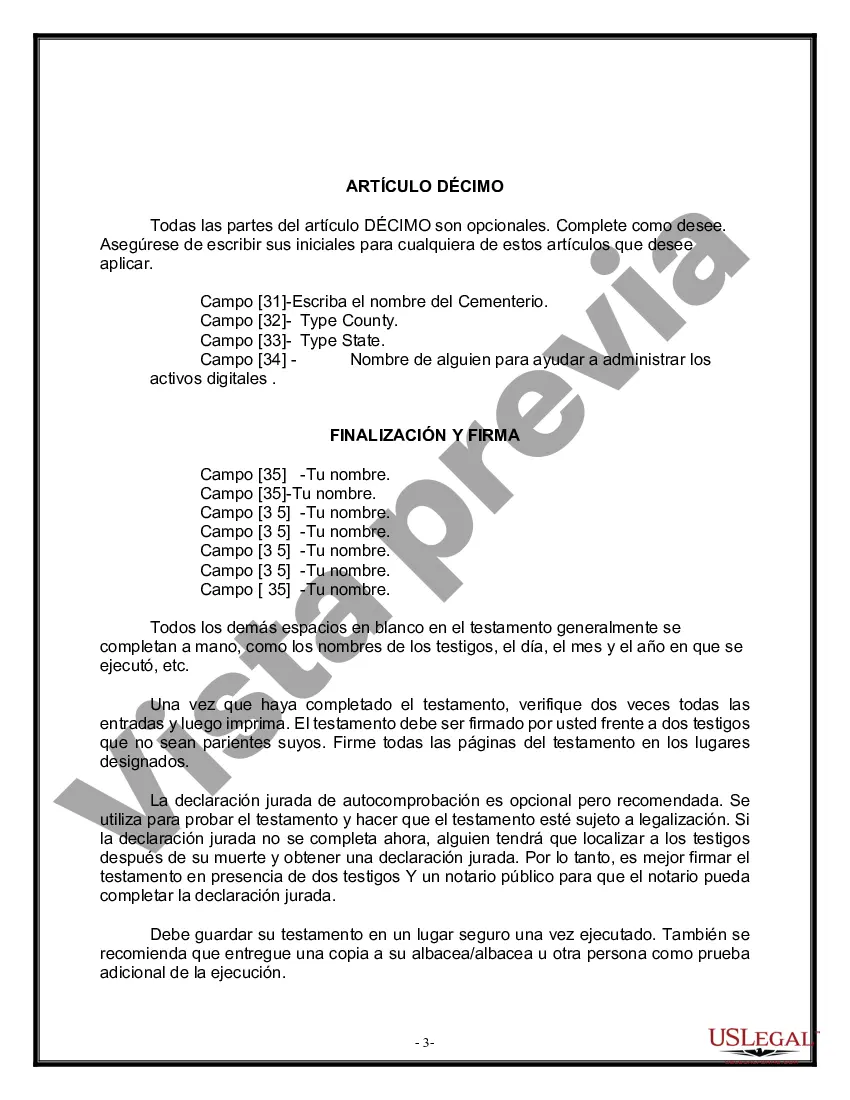 Preview Formulario de última voluntad legal para una viuda o viudo sin hijos