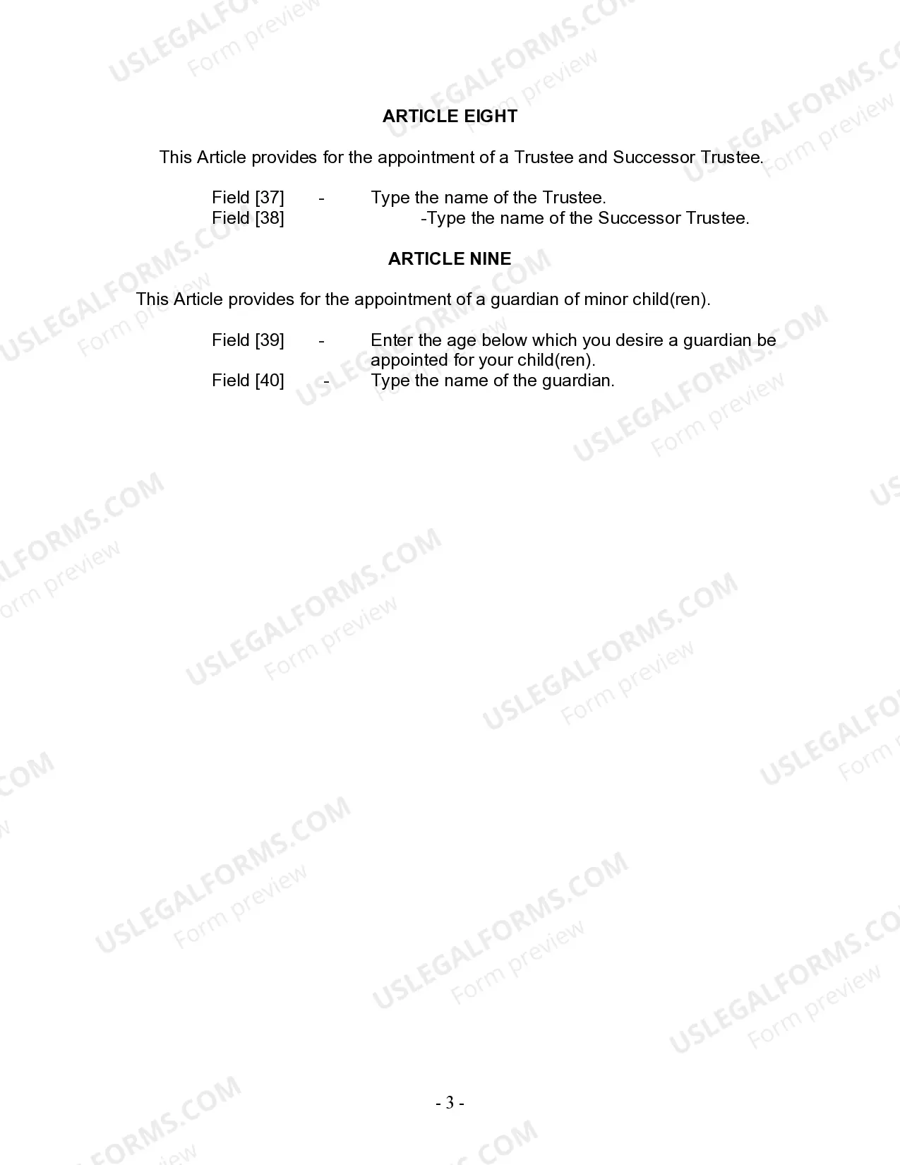 Preview Last Will and Testament for a Widow or Widower with Adult and Minor Children