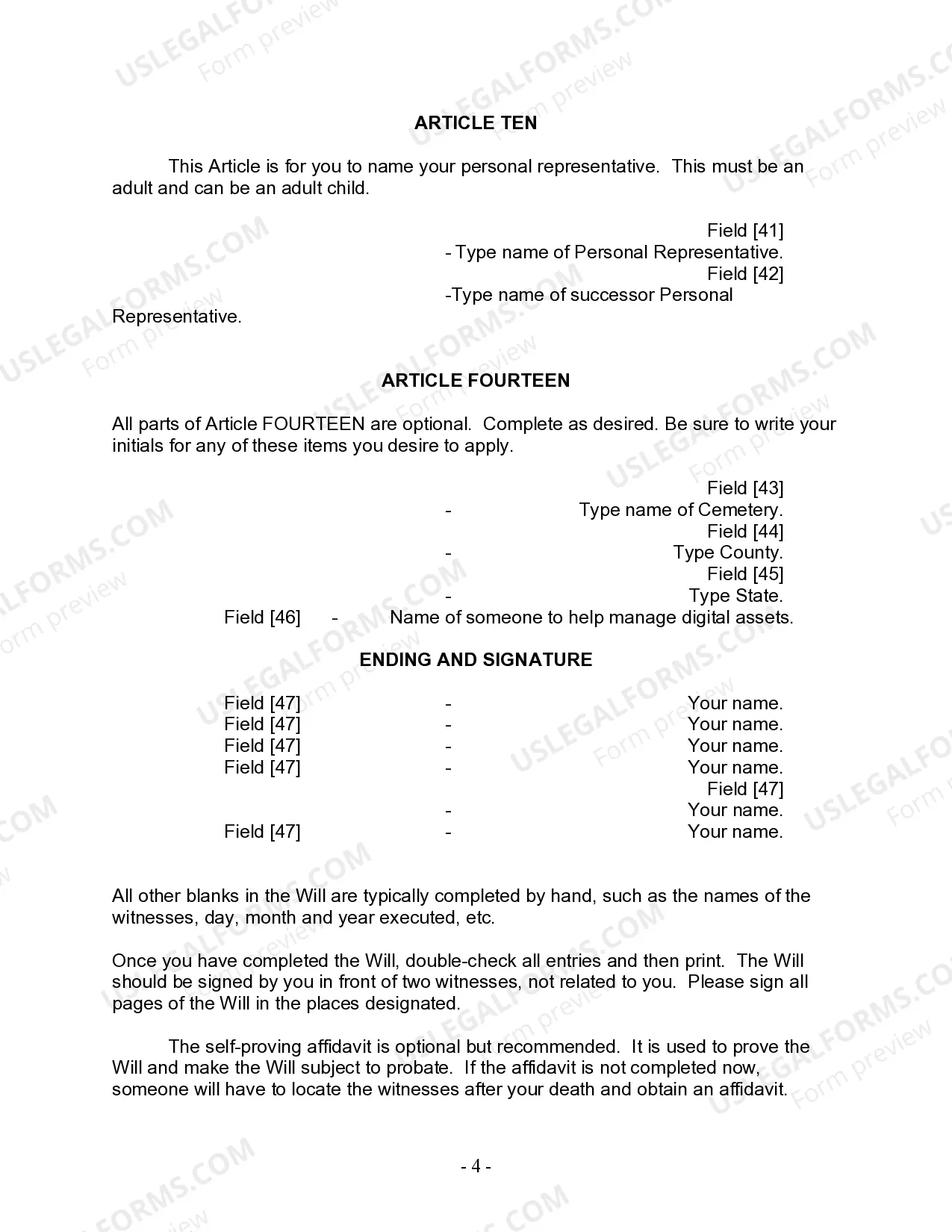Preview Last Will and Testament for a Widow or Widower with Adult and Minor Children
