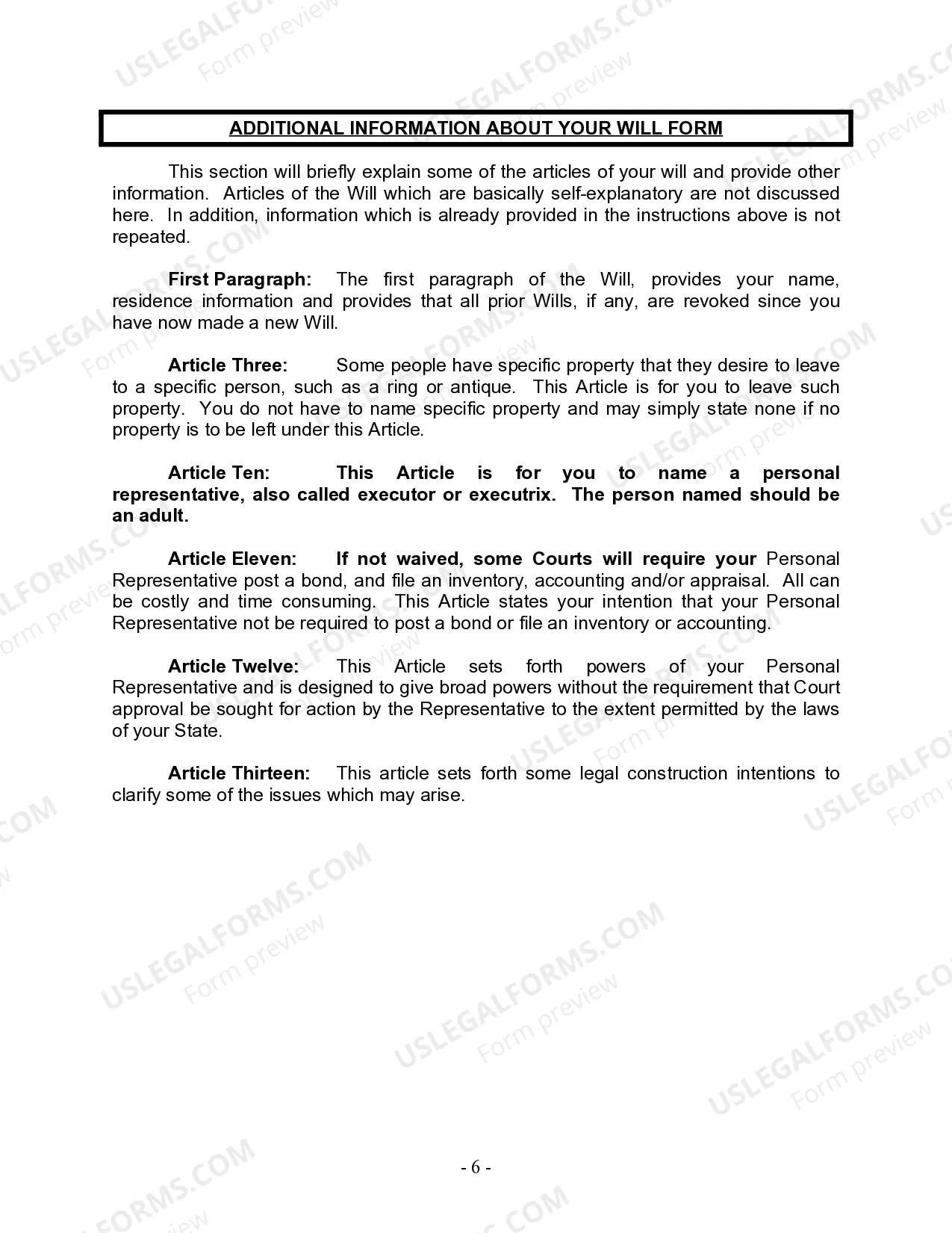 Preview Last Will and Testament for a Widow or Widower with Adult and Minor Children