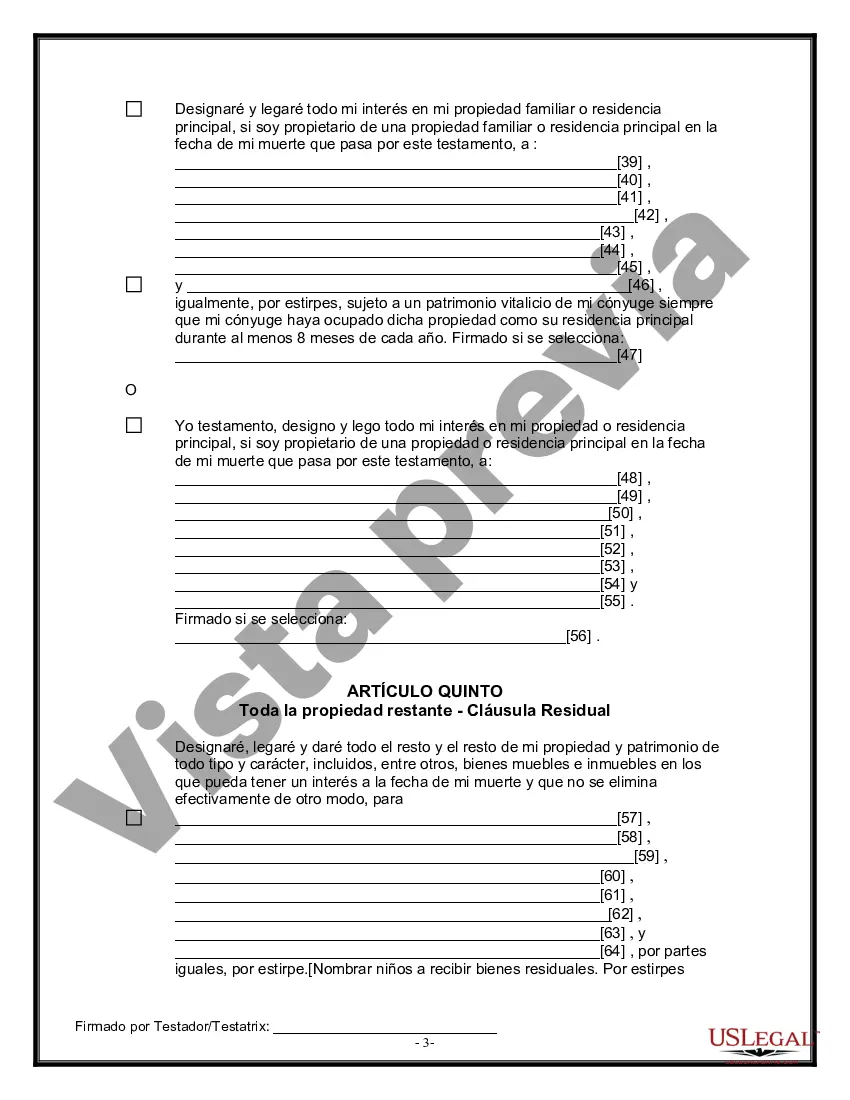 Preview Formulario Legal de Última Voluntad y Testamento para Persona Divorciada y Recasada con Hijos Míos, Tuyos y Nuestros
