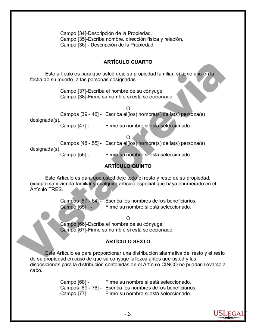 Preview Formulario Legal de Última Voluntad y Testamento para Persona Divorciada y Recasada con Hijos Míos, Tuyos y Nuestros