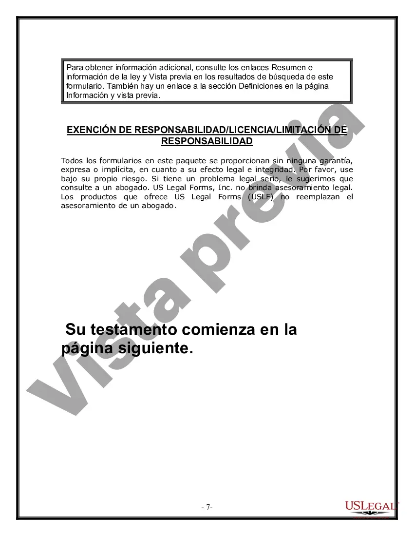 Preview Formulario Legal de Última Voluntad y Testamento para Persona Divorciada y Recasada con Hijos Míos, Tuyos y Nuestros