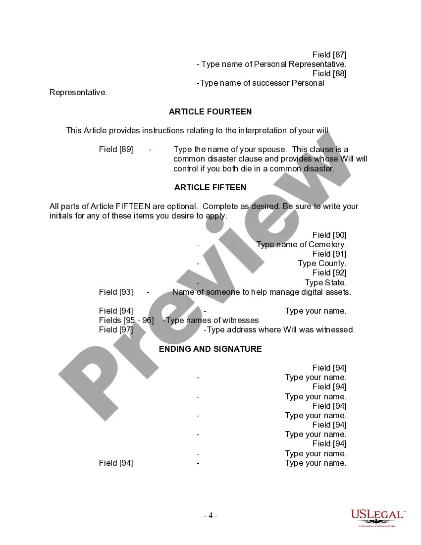 Preview Last Will and Testament for Divorced and Remarried Person with Mine, Yours and Ours Children
