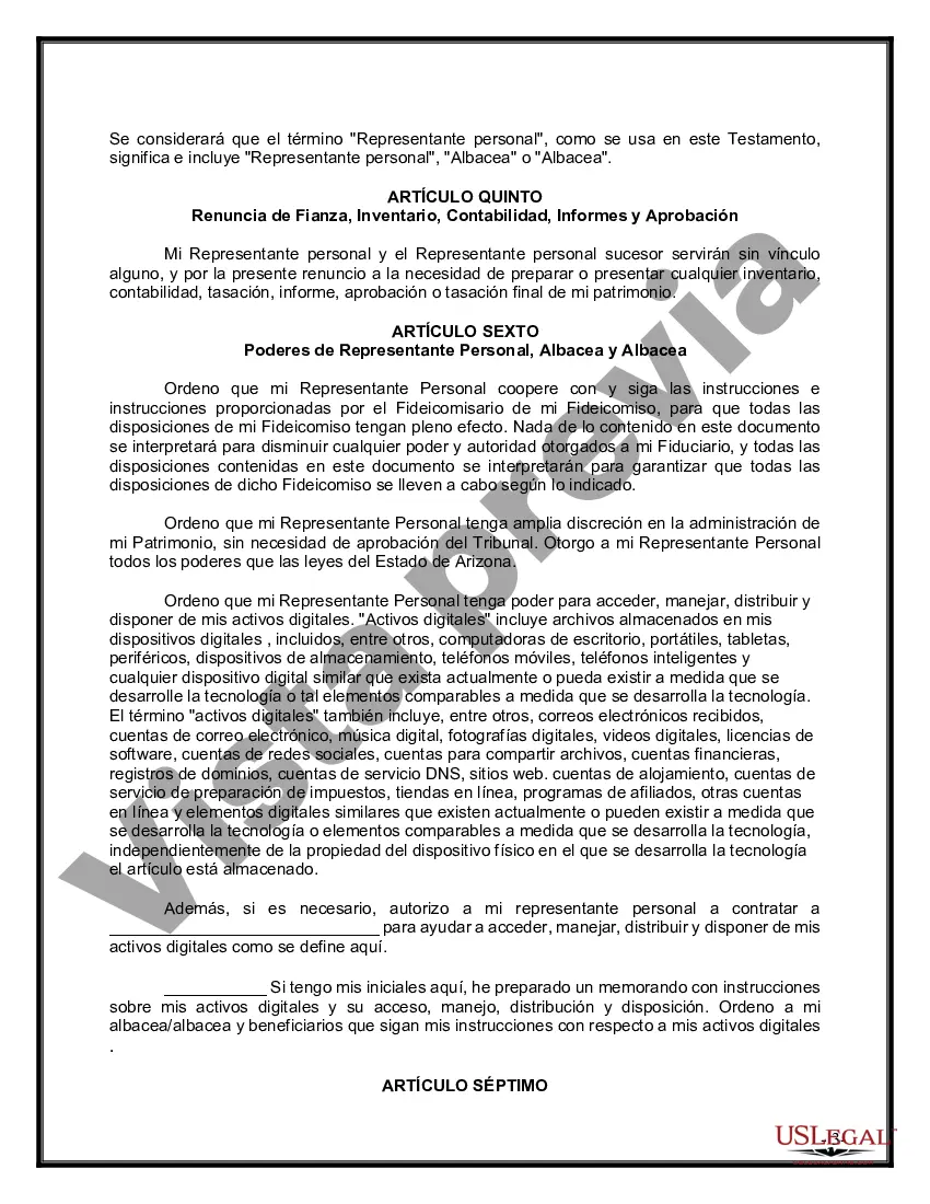 Preview Último testamento legal y formulario de testamento con todos los bienes en fideicomiso llamado testamento invertido