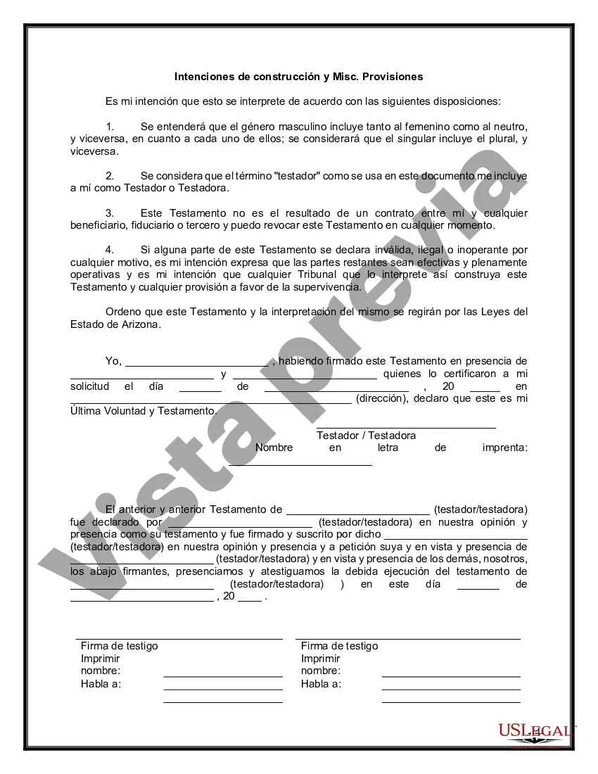 Preview Último testamento legal y formulario de testamento con todos los bienes en fideicomiso llamado testamento invertido