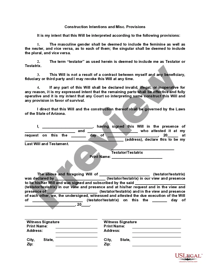 Preview Last Will and Testament with All Property to Trust called a Pour Over Will