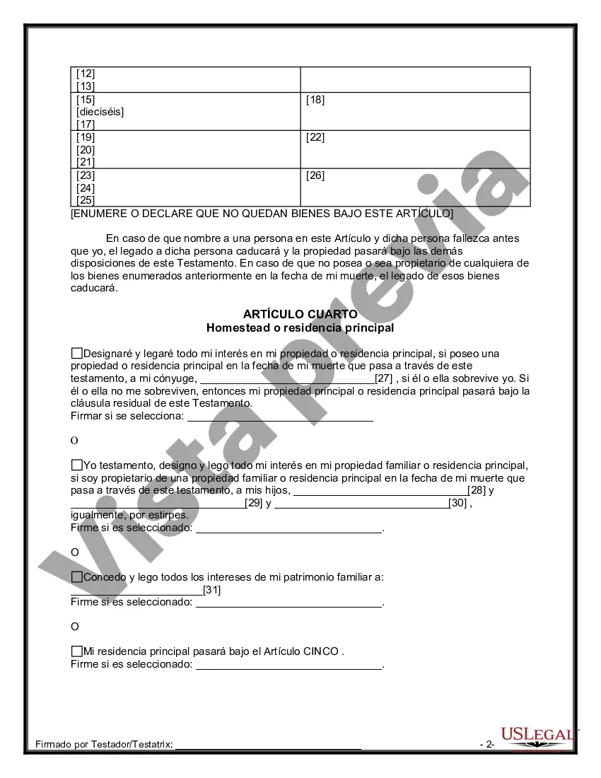 Preview Última voluntad y testamento para otras personas