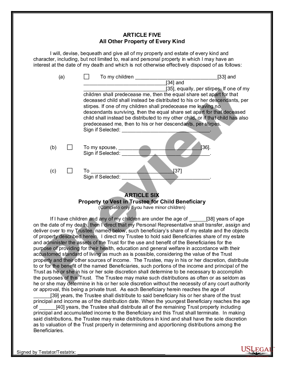 Arizona Last Will and Testament for other Persons Arizona Persons