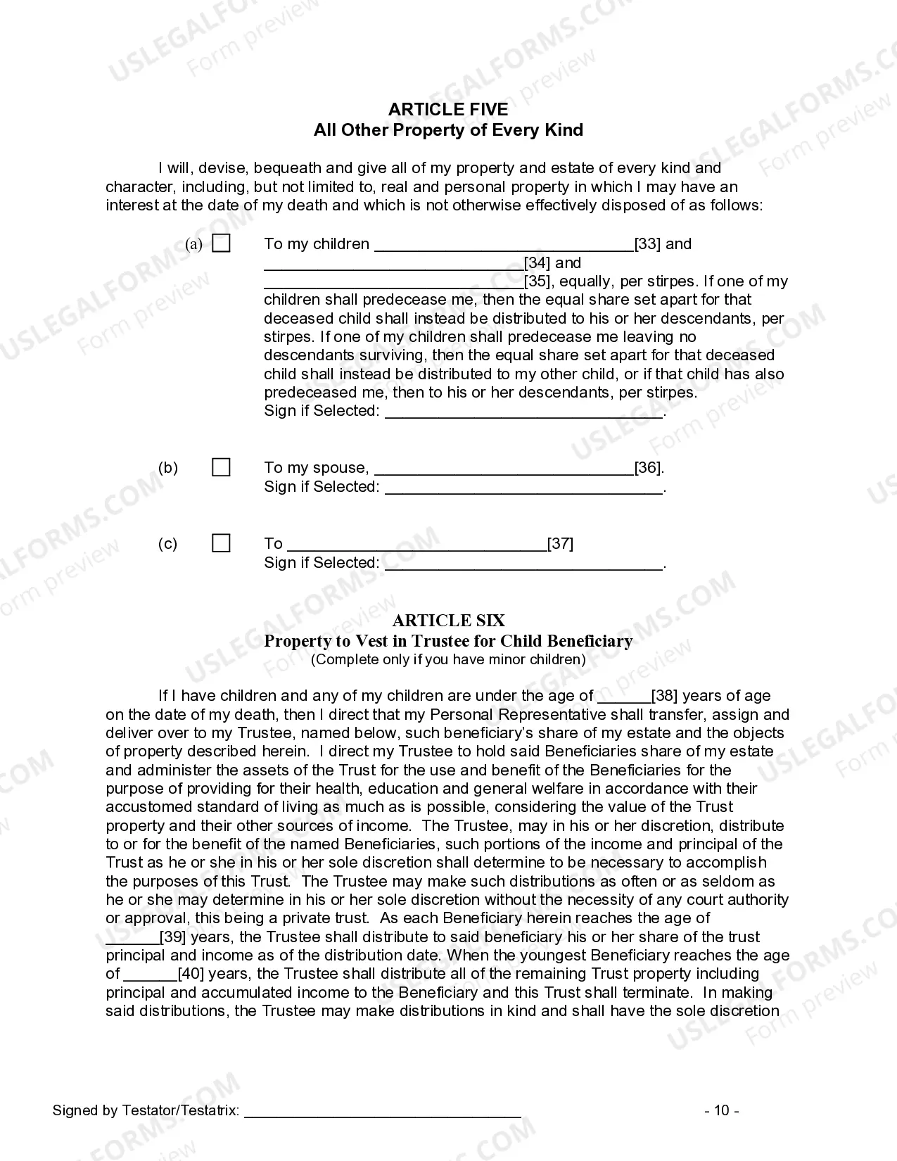 Preview Last Will and Testament for other Persons