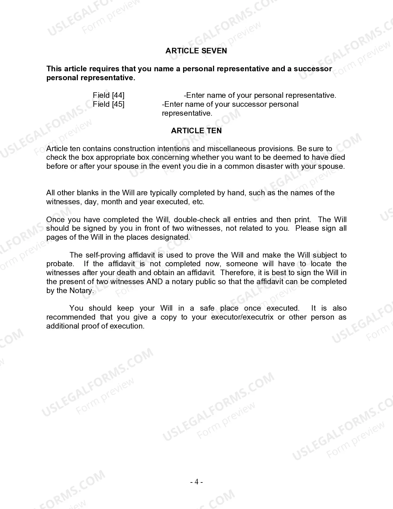 Preview Last Will and Testament for other Persons