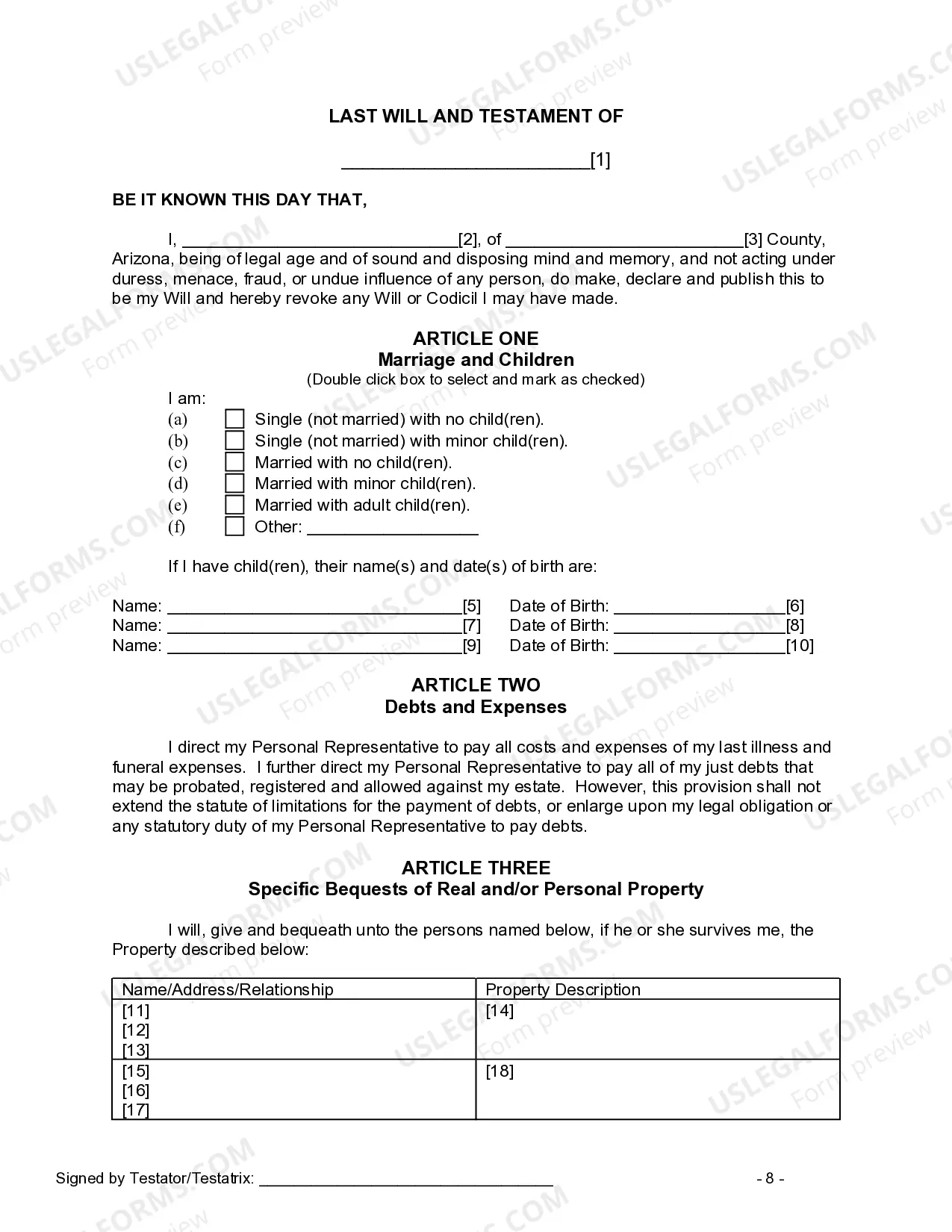 Preview Last Will and Testament for other Persons