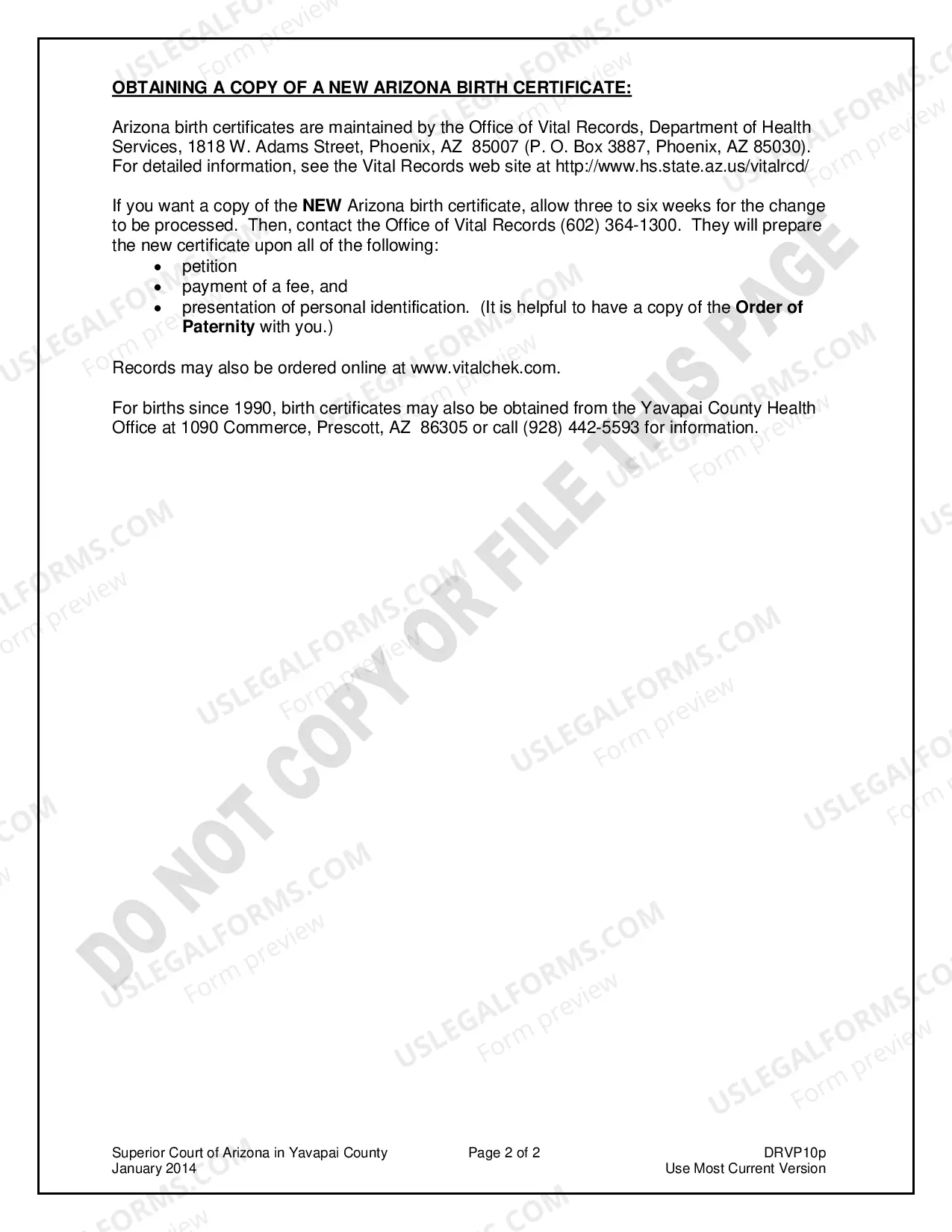 Preview Yavapai County - Instructions When You Have Completed All Paternity Forms