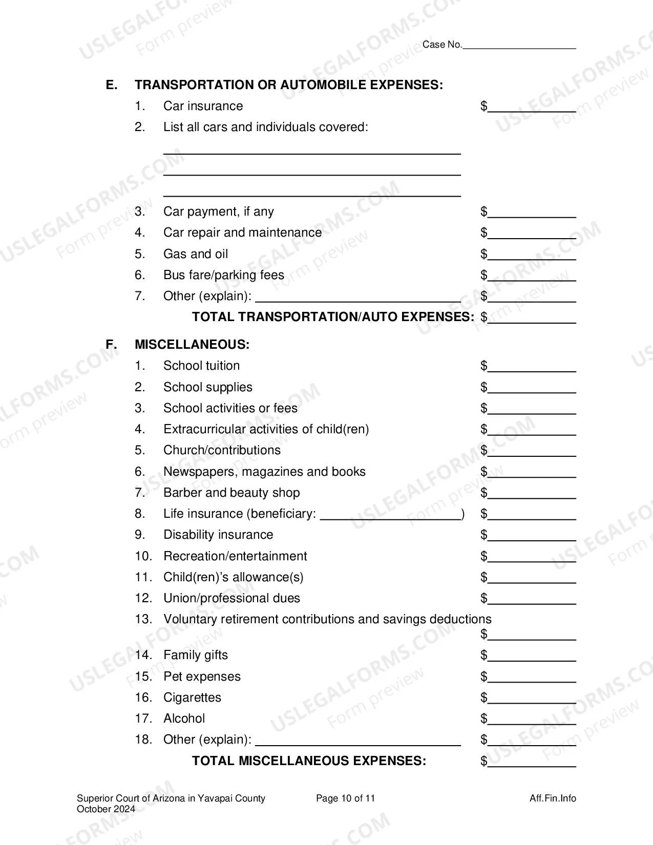 Preview Affidavit Of Financial Information