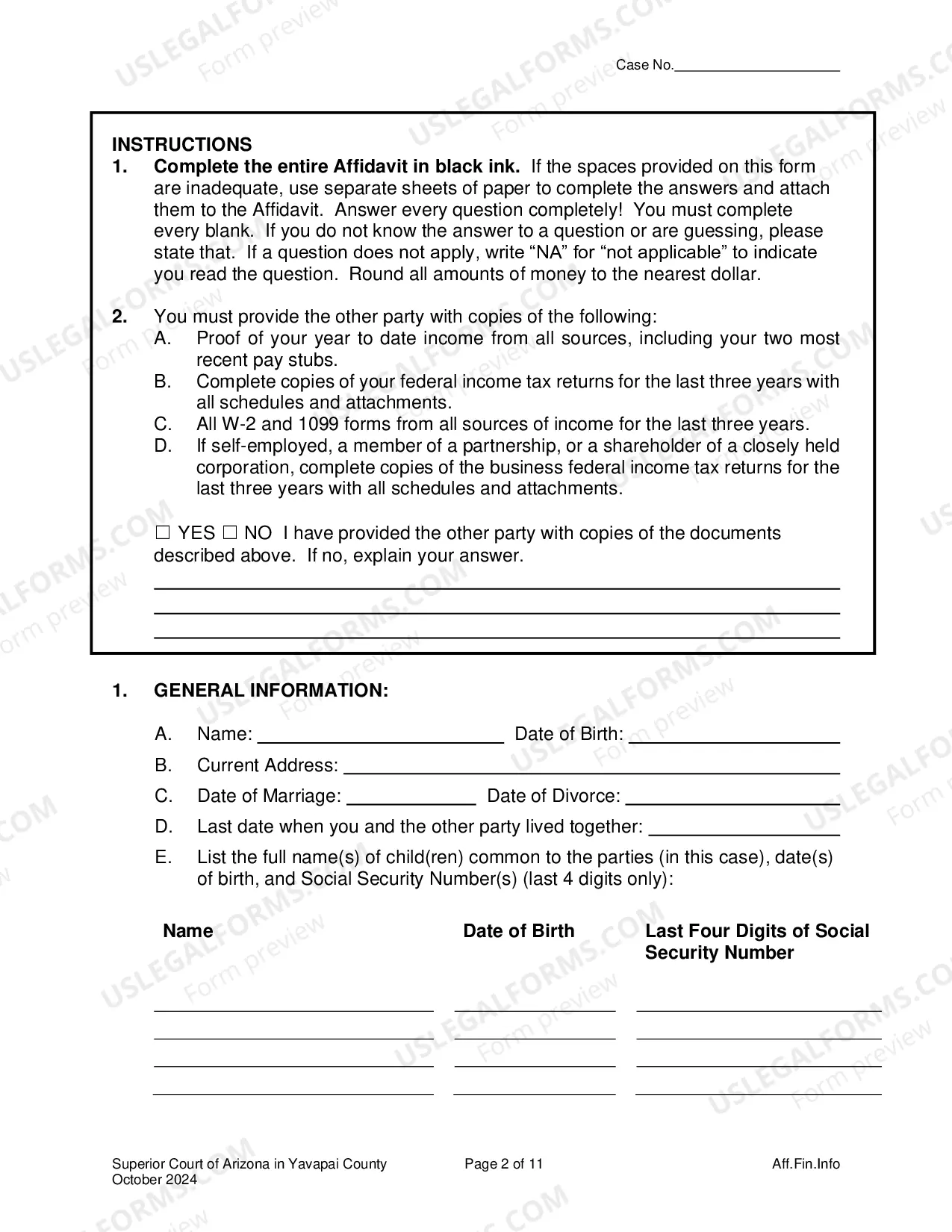 Preview Affidavit Of Financial Information