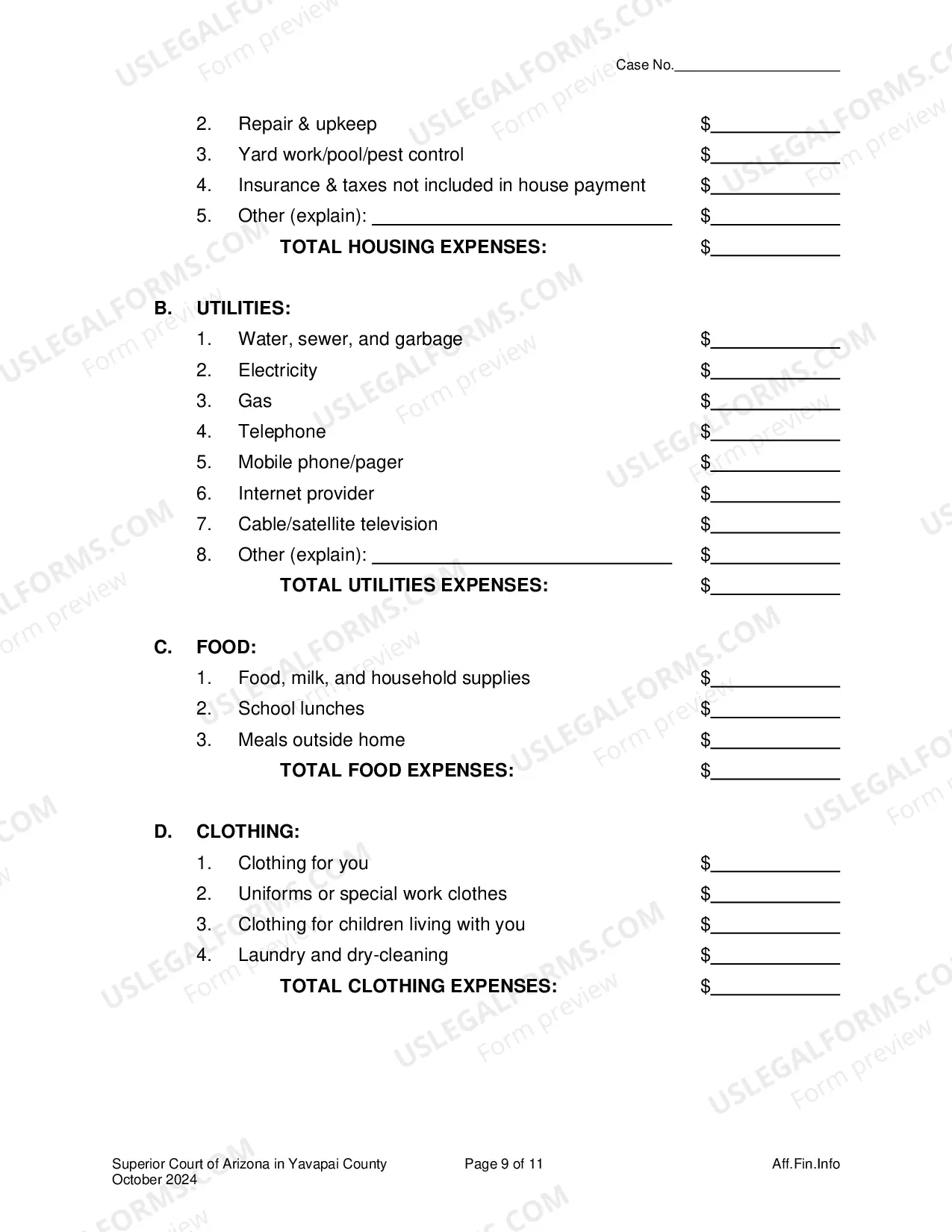 Preview Affidavit Of Financial Information