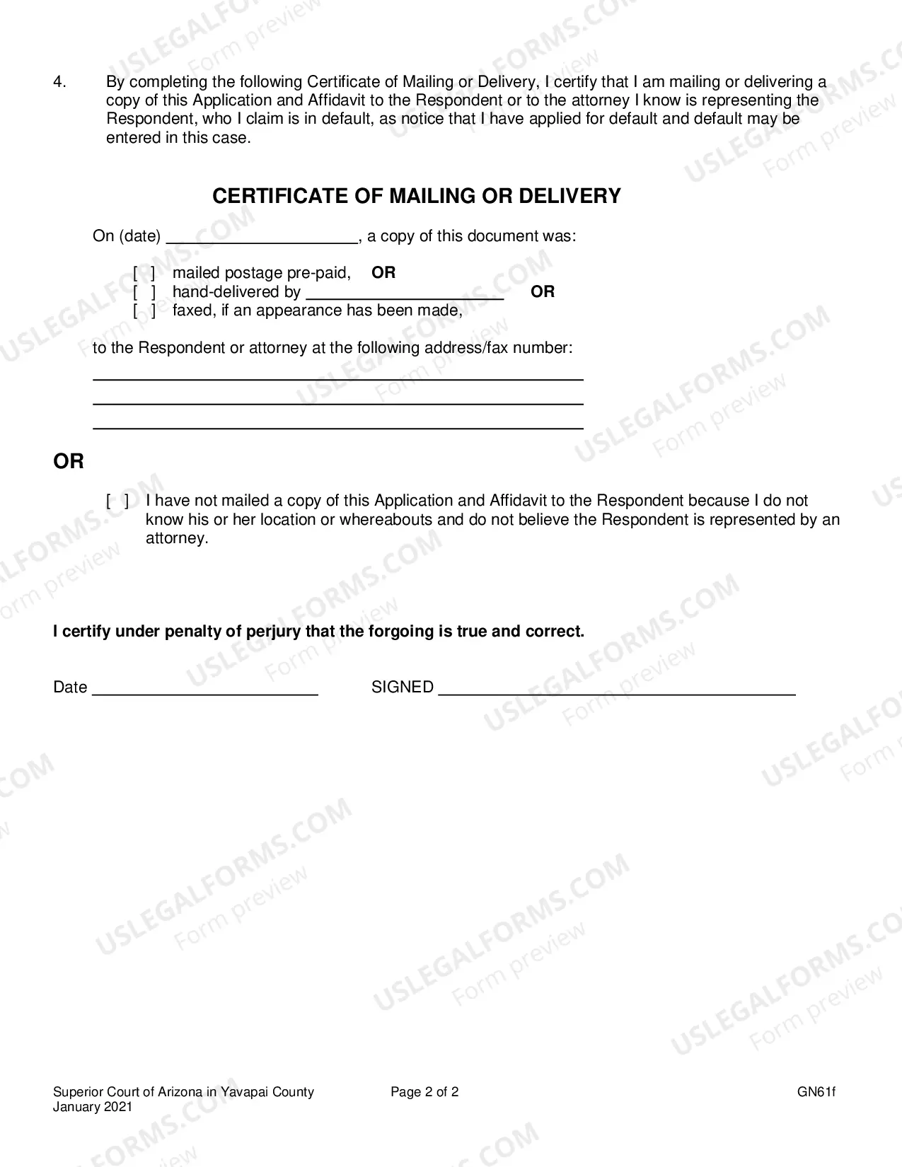 Preview Application And Affidavit For Default