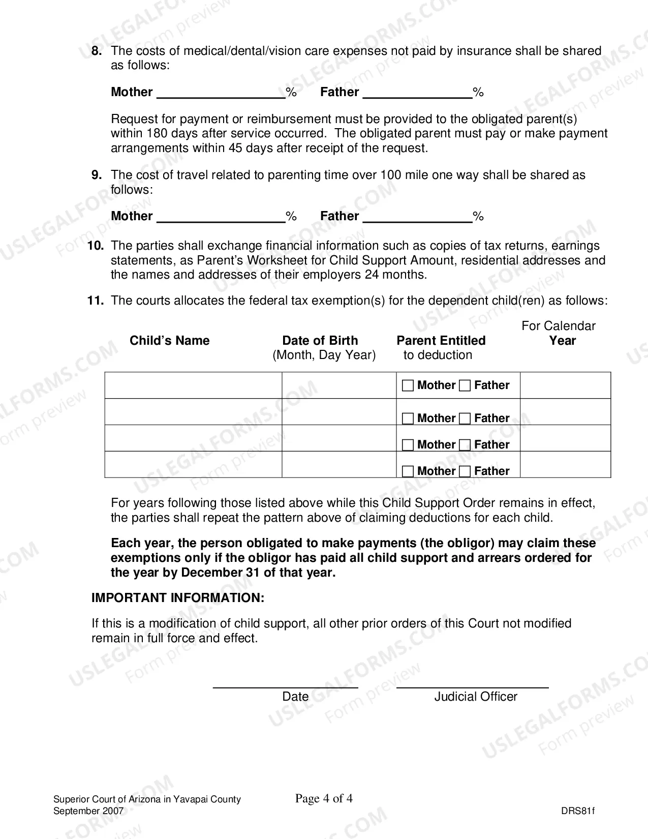 Preview Child Support Order