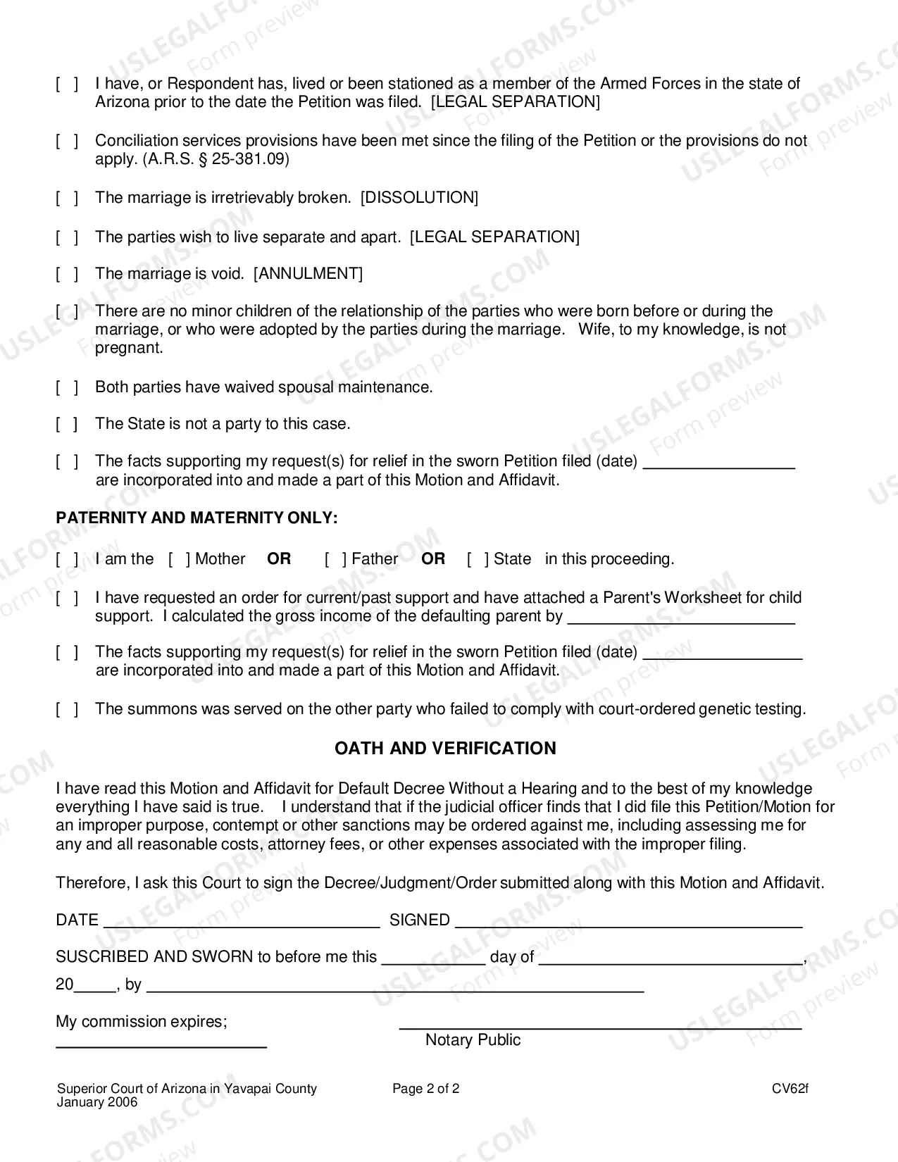 Preview Motion And Affidavit For Default Decree Without Hearing (Domestic Relations)