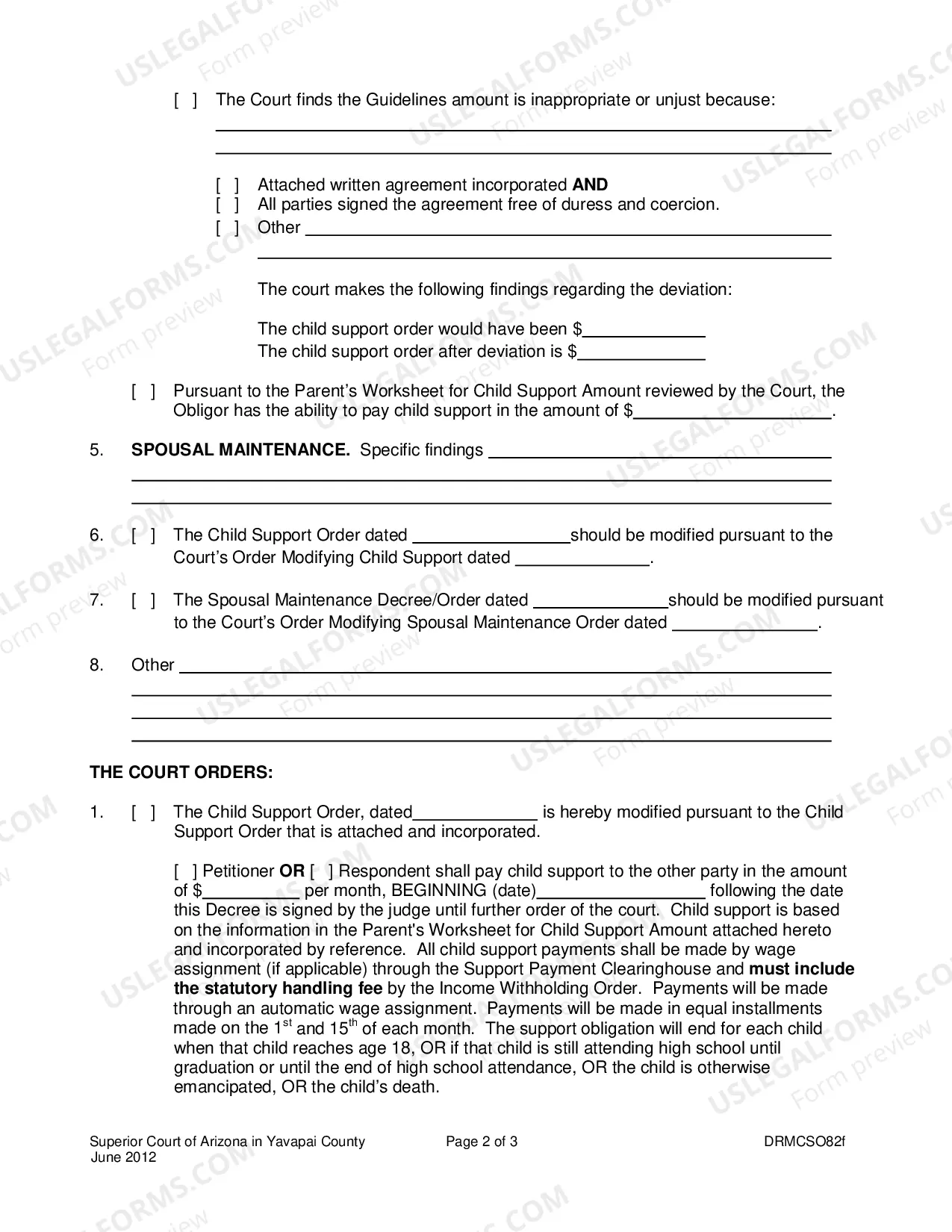 Preview Order Modifying Order Of Child Support Or Spousal Maintenance