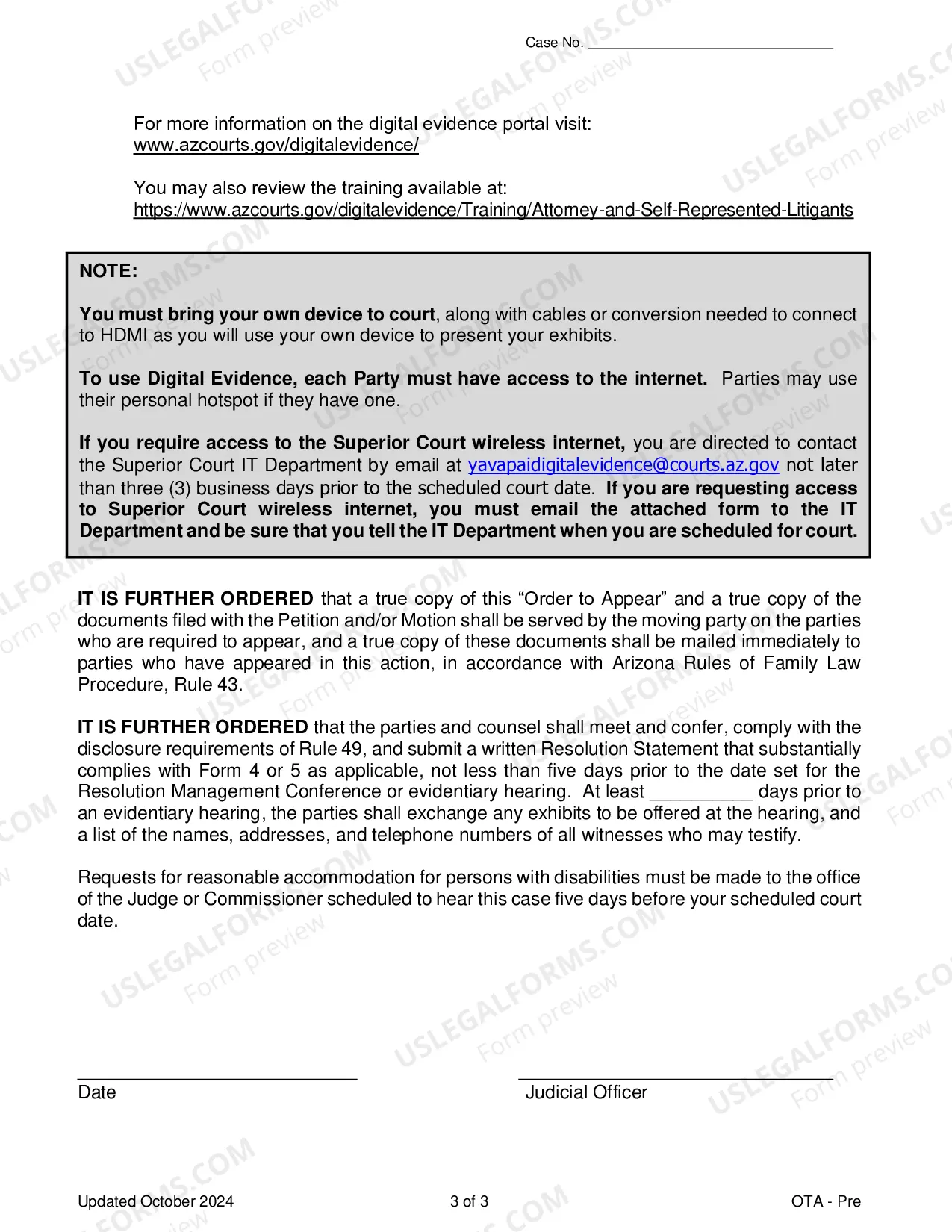 Preview Order To Appear Pre-Judgment-Decree (Including Temporary Orders)