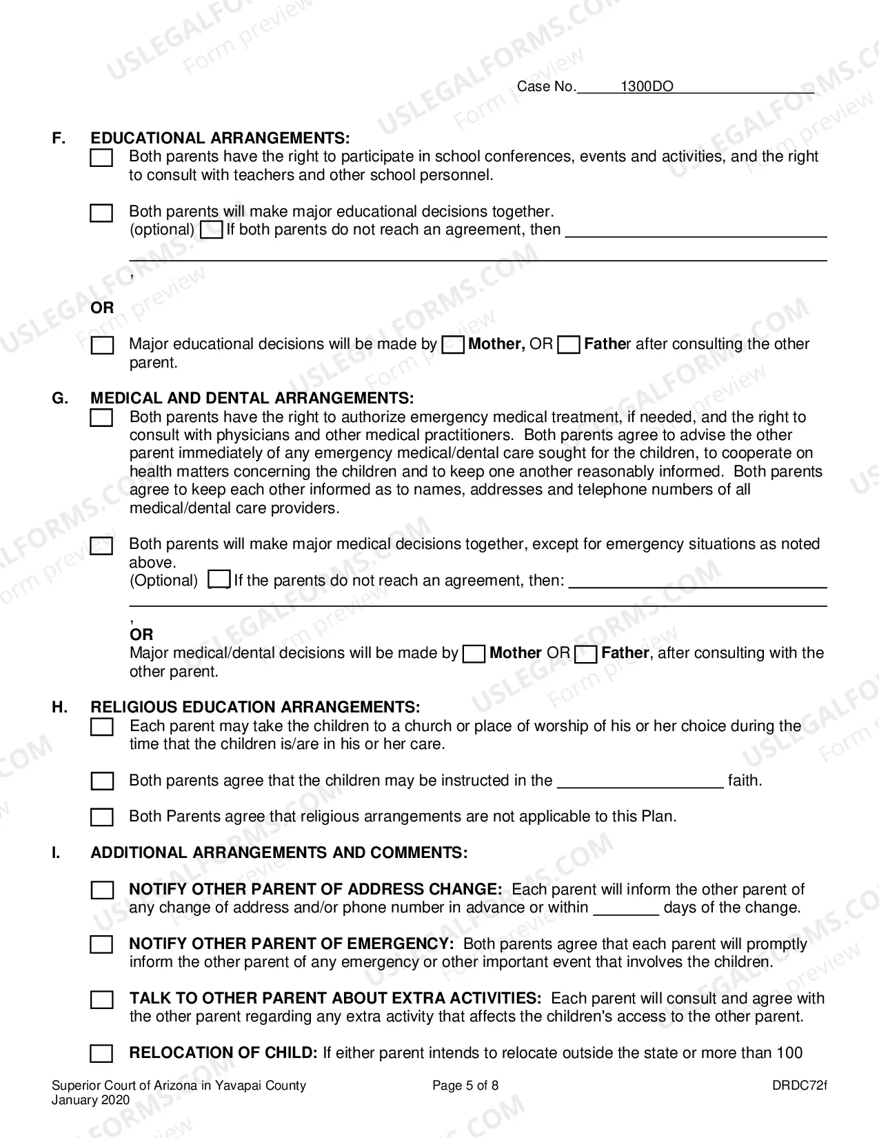 Preview Parenting Plan For Joint Or Sole Custody