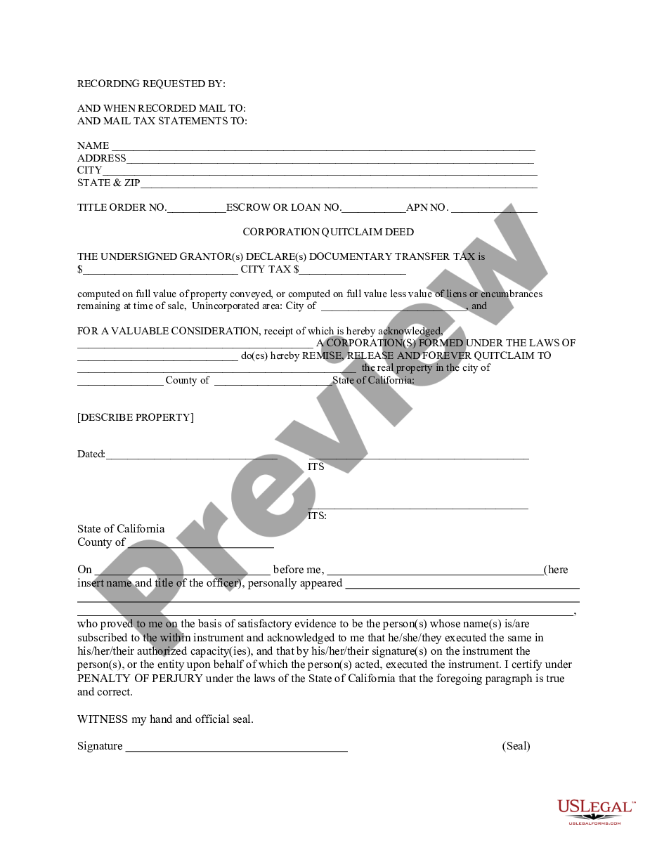 form Quitclaim Deed for Corporation preview