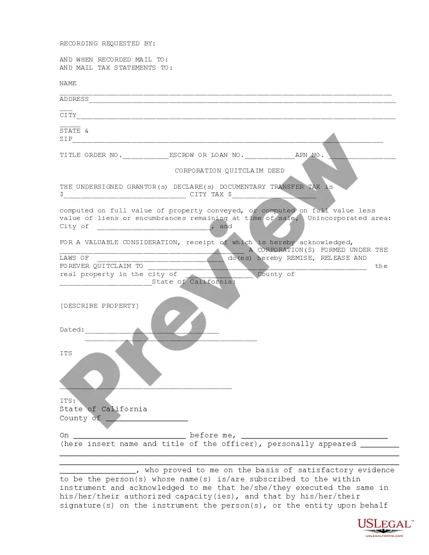 Preview Quitclaim Deed for Corporation